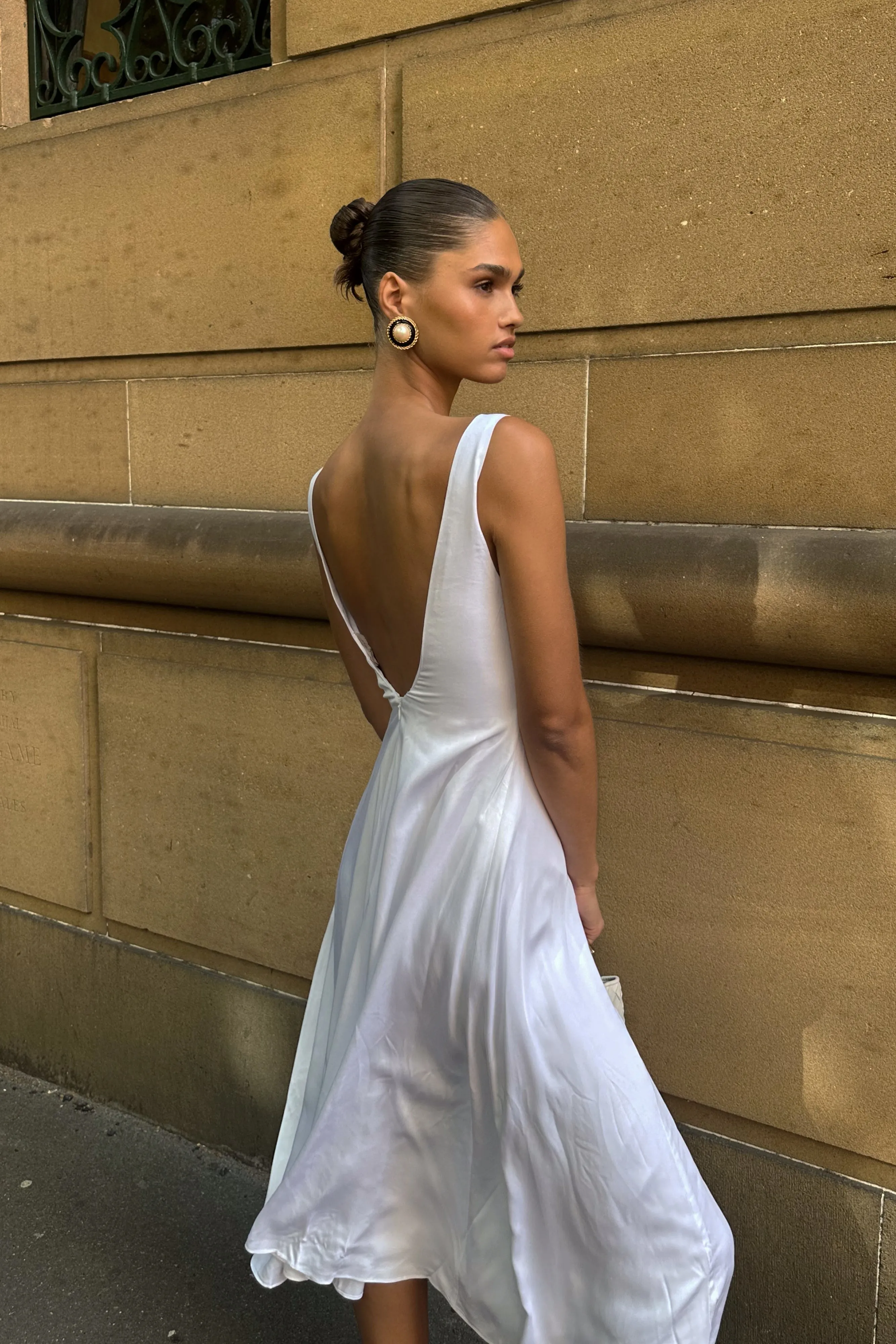 Soledad Gathered Midi Dress - White sold by Meshki product image thumbnail 2