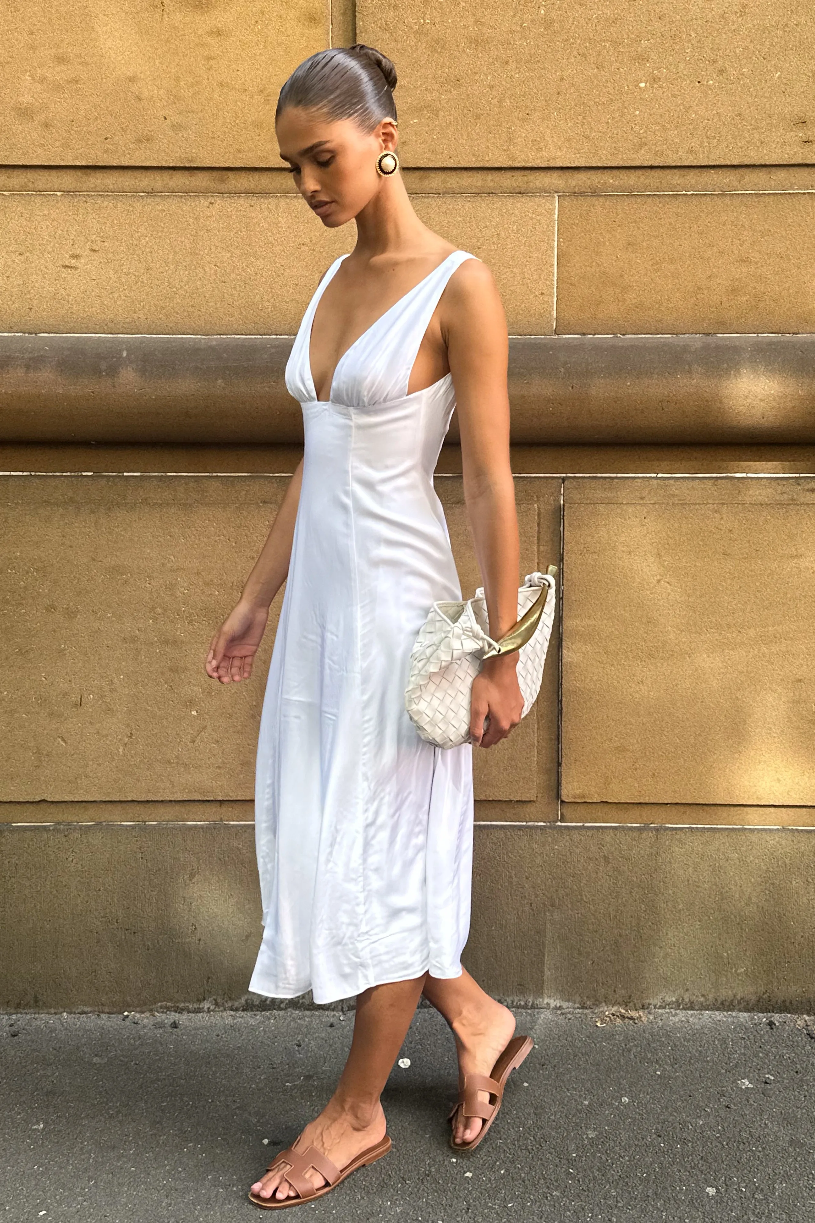 Soledad Gathered Midi Dress - White sold by Meshki product image thumbnail 3