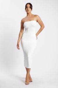 Cassidy Strapless Midi Dress - White sold by Meshki