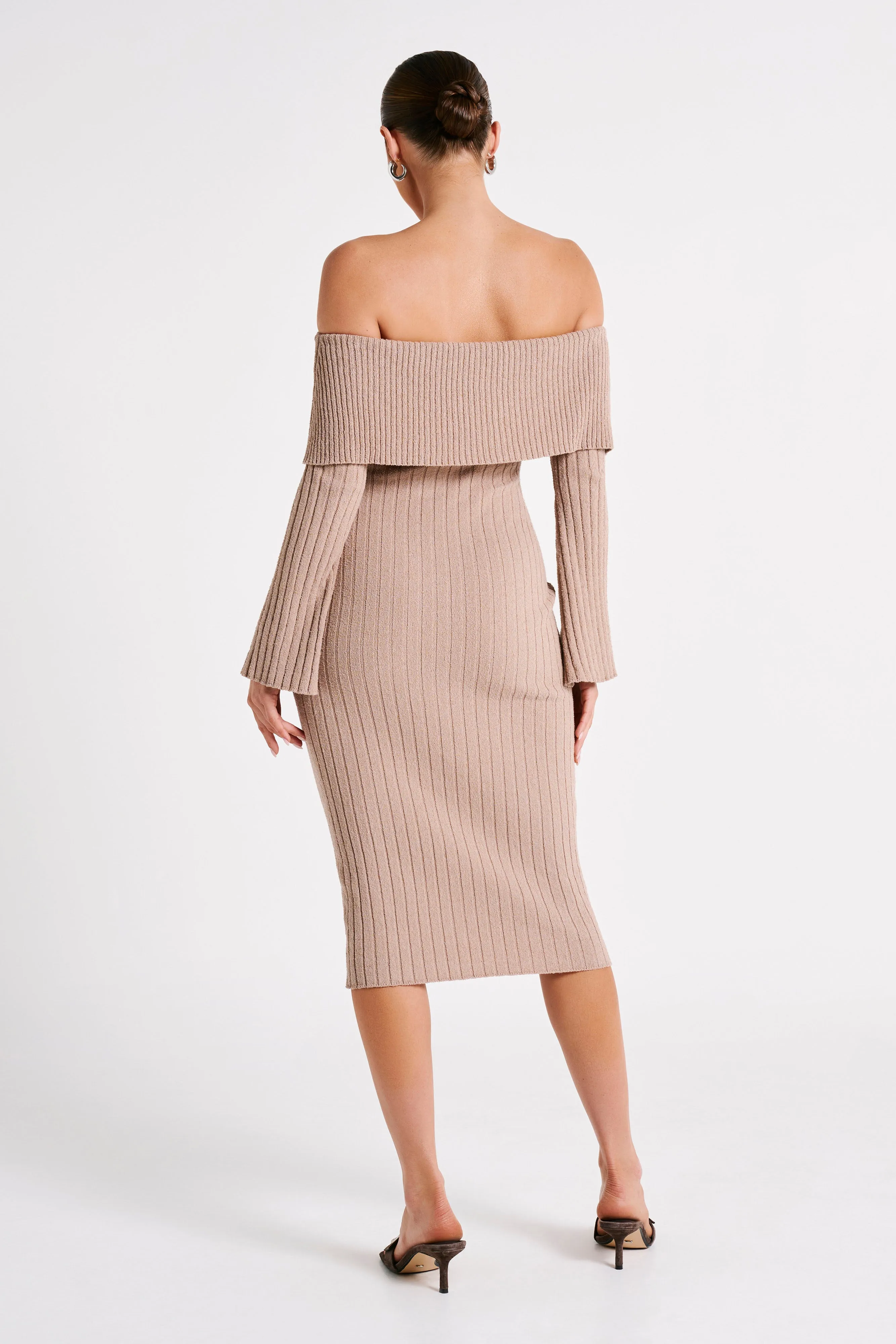 Stefania Off Shoulder Knit Dress - Taupe sold by Meshki product image thumbnail 2
