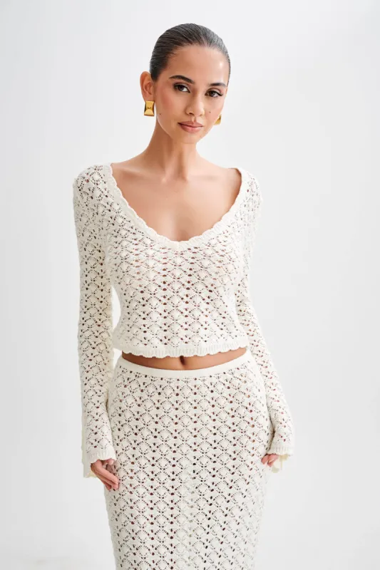 Anais Scalloped Long Sleeve Knit Top - Ivory sold by undefined