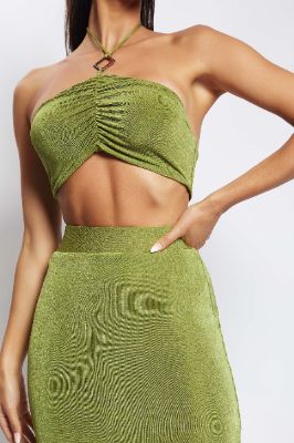 Alizeh Ruched Halter Crop Top - Green sold by Meshki