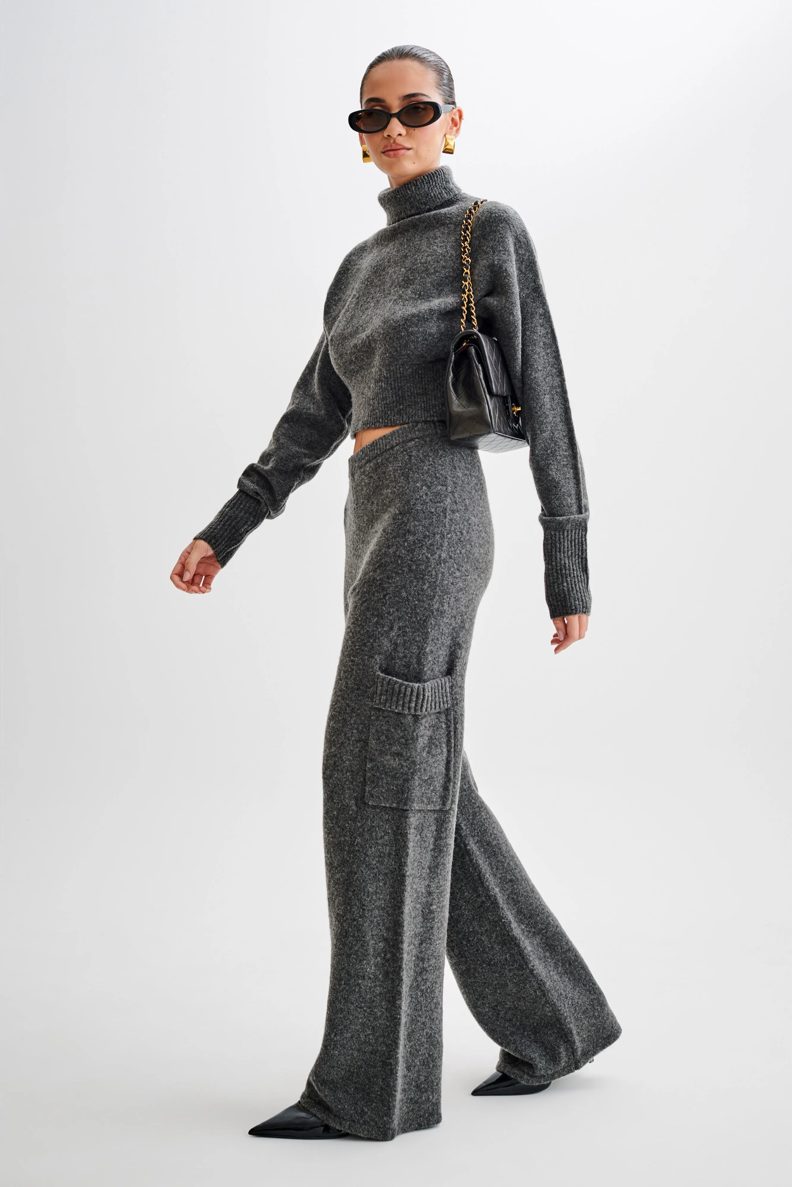 Darius Turtleneck Knit Crop Top - Charcoal sold by Meshki product image thumbnail 5