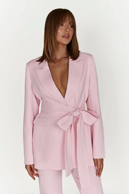 Arna Oversized Belted Blazer - Blush Pink sold by Meshki
