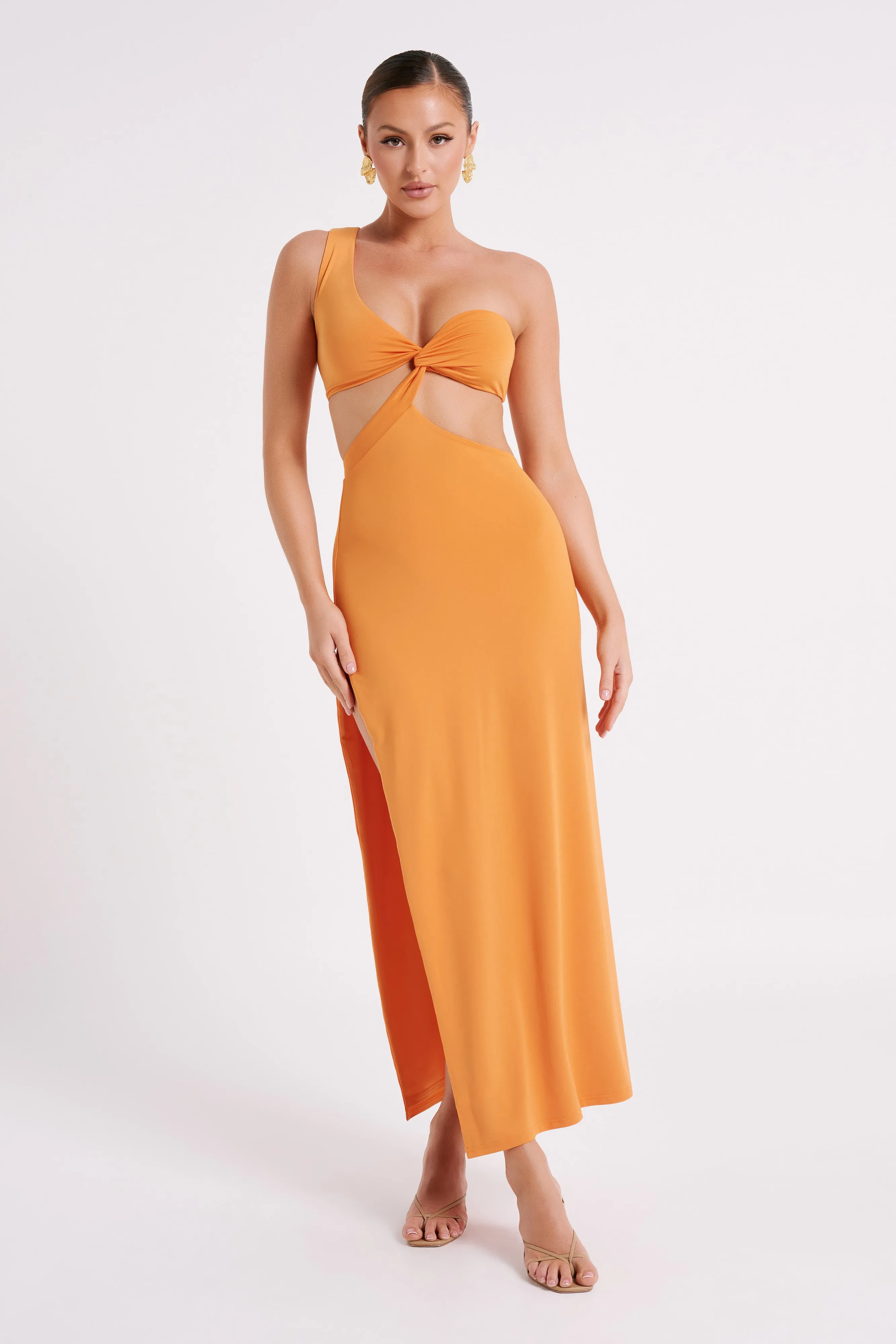 Solana One Shoulder Maxi Dress - Orange sold by Meshki