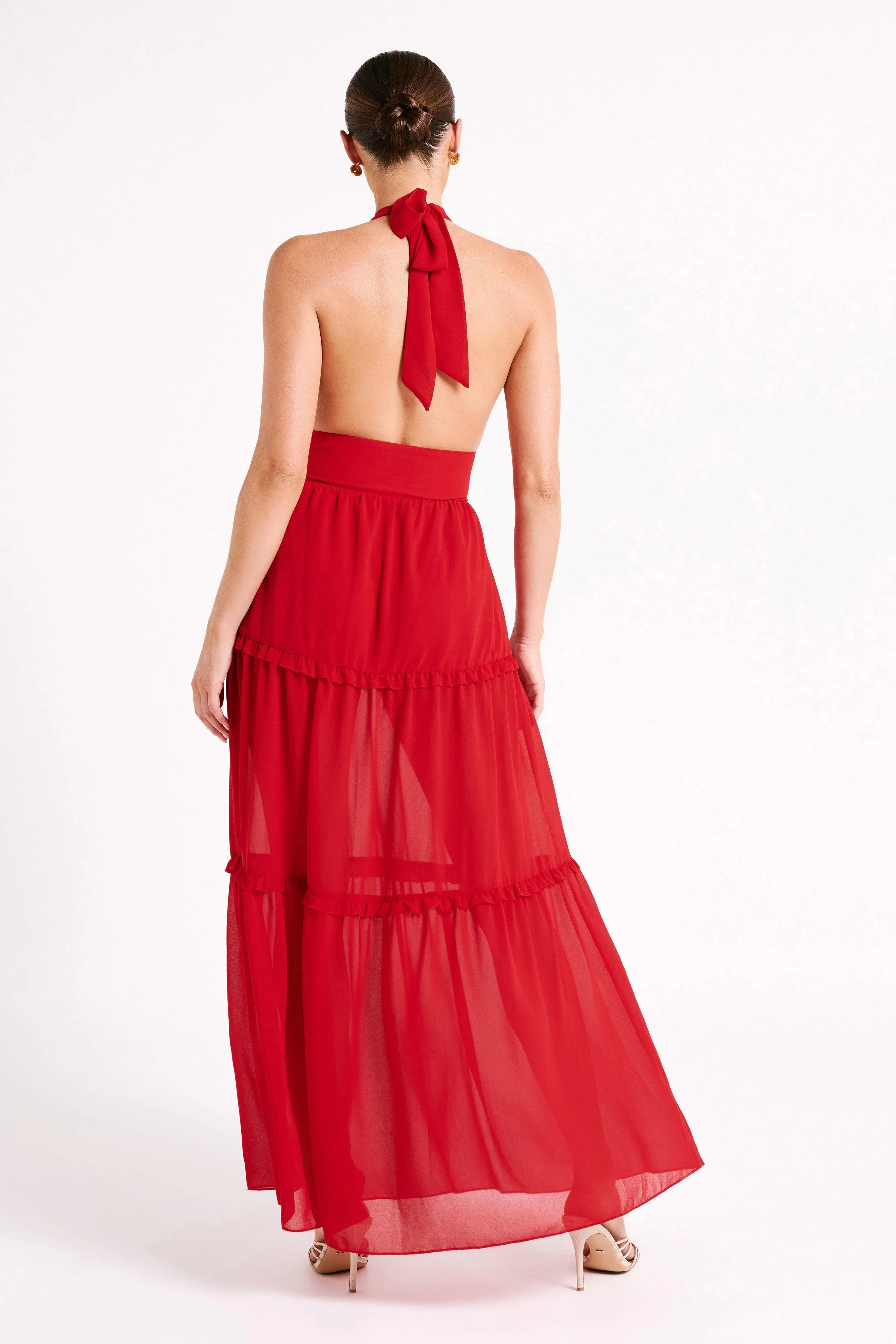 Marianna Tiered Halter Maxi Dress - Vermilion Red sold by Meshki product image thumbnail 3
