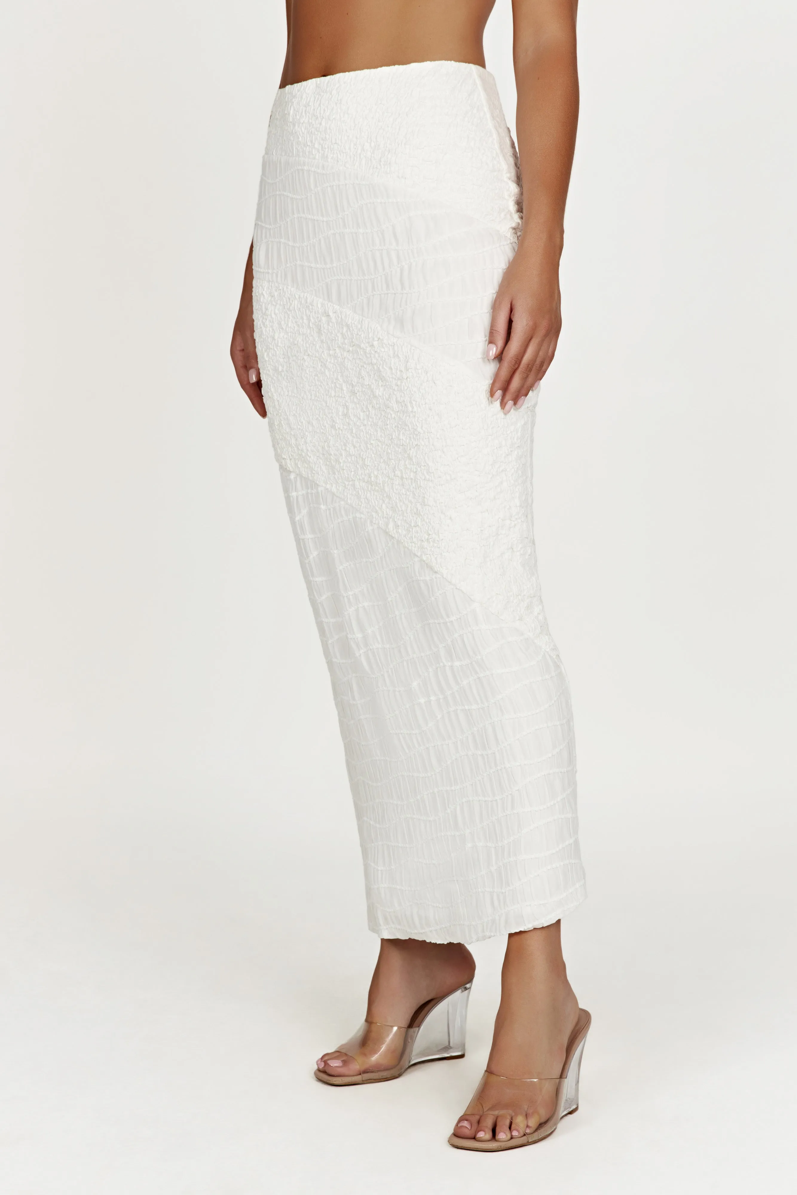 Nyah Textured Midi Skirt - White sold by Meshki product image thumbnail 3