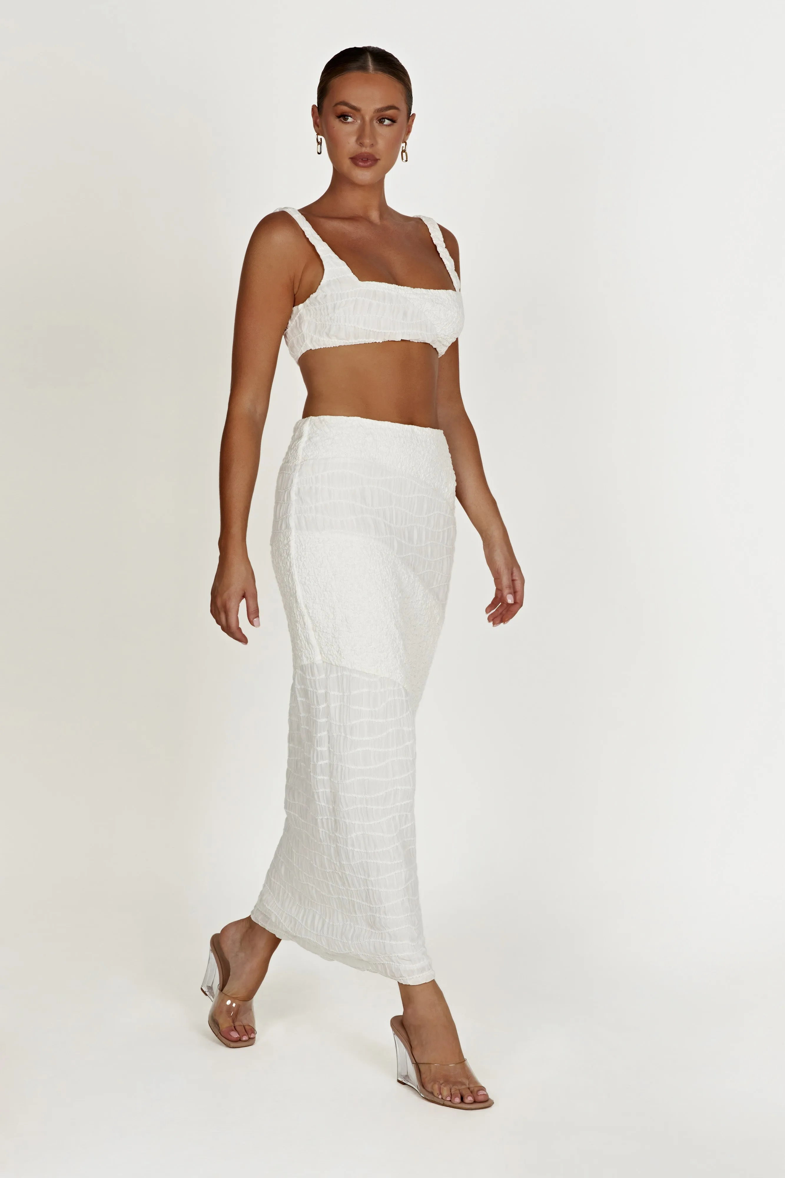 Nyah Textured Midi Skirt - White sold by Meshki product image thumbnail 5