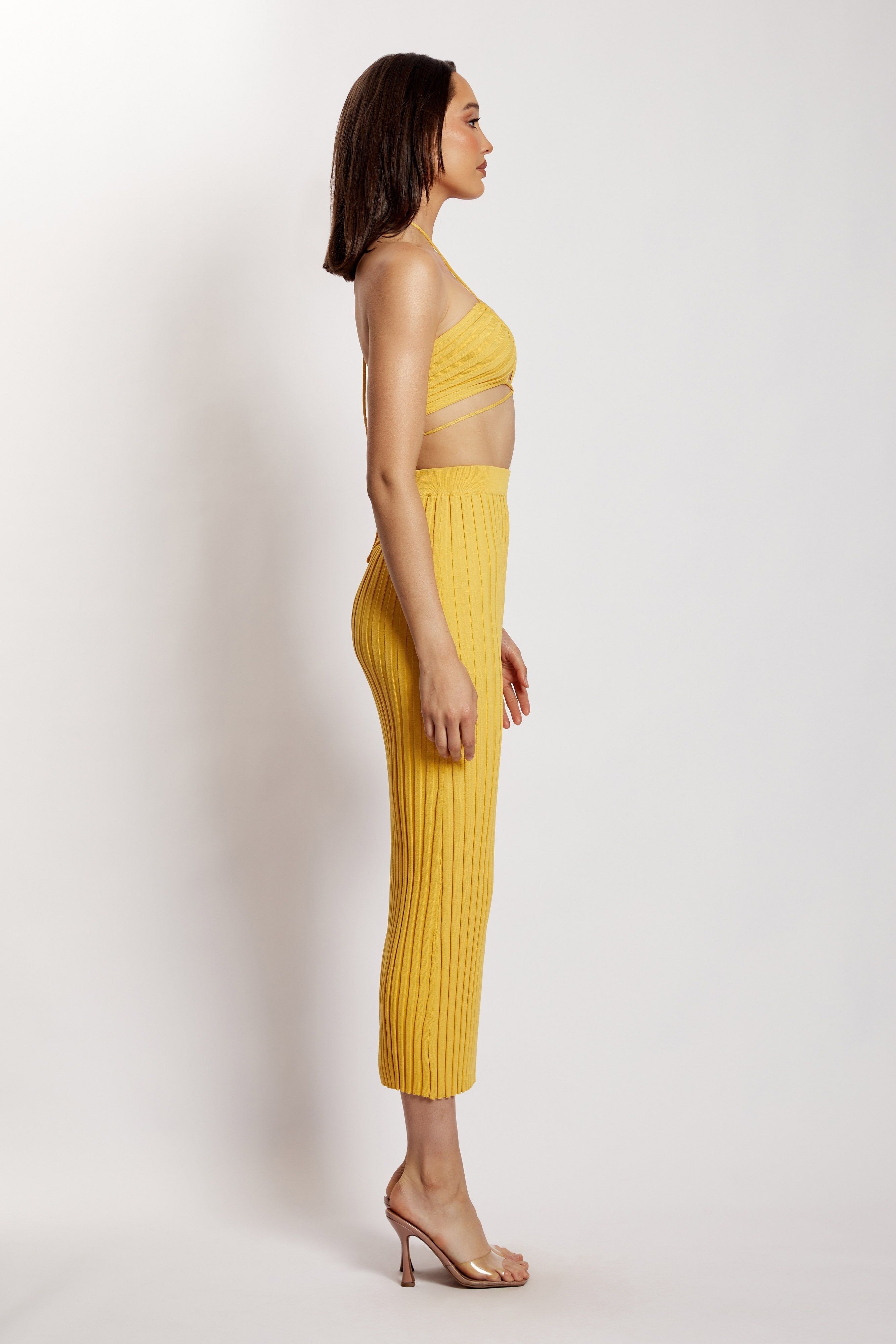 Crystal Ribbed Midaxi Skirt - Yellow sold by Meshki product image thumbnail 6