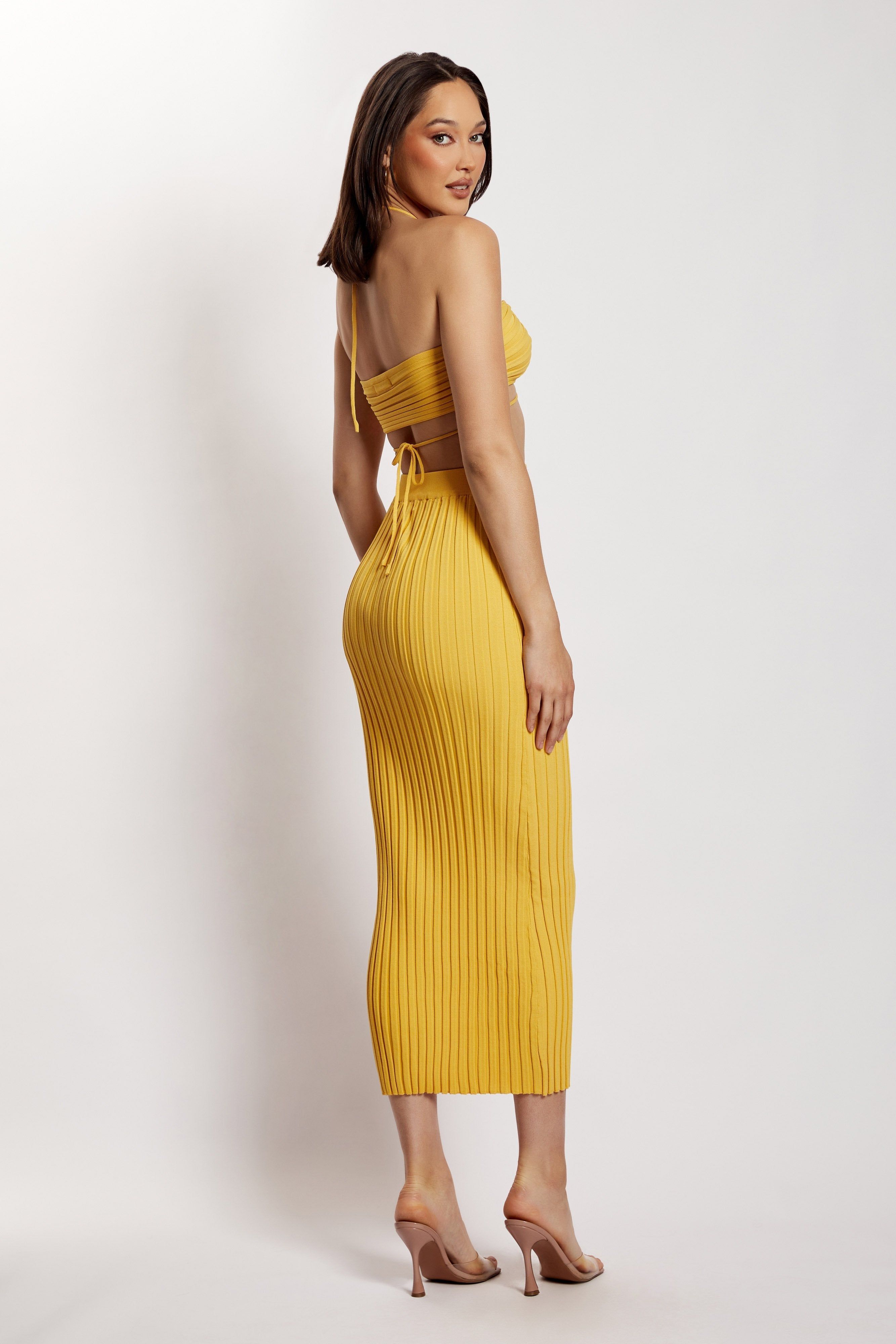 Crystal Ribbed Midaxi Skirt - Yellow sold by Meshki product image thumbnail 3