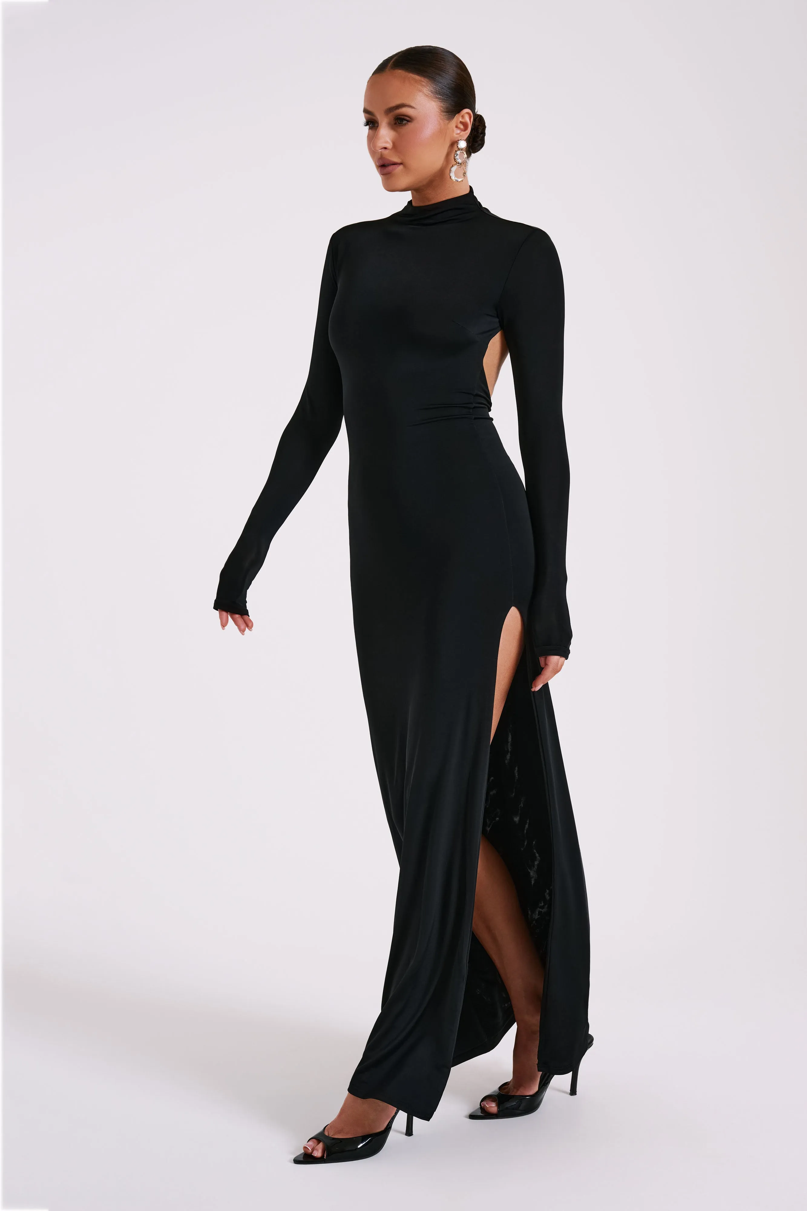 Elani Slinky High Neck Maxi Dress - Black sold by Meshki product image thumbnail 4