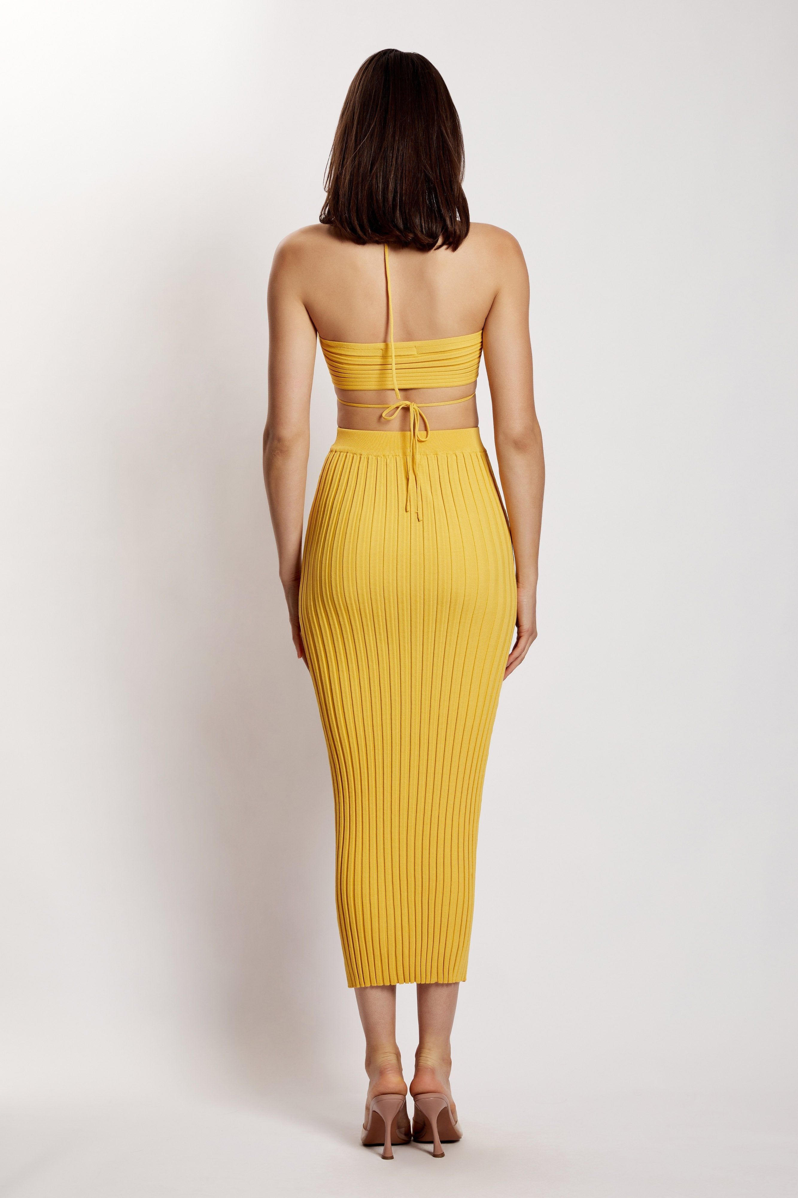 Crystal Ribbed Midaxi Skirt - Yellow sold by Meshki product image thumbnail 7
