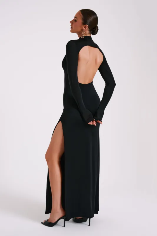Elani Slinky High Neck Maxi Dress - Black sold by Meshki