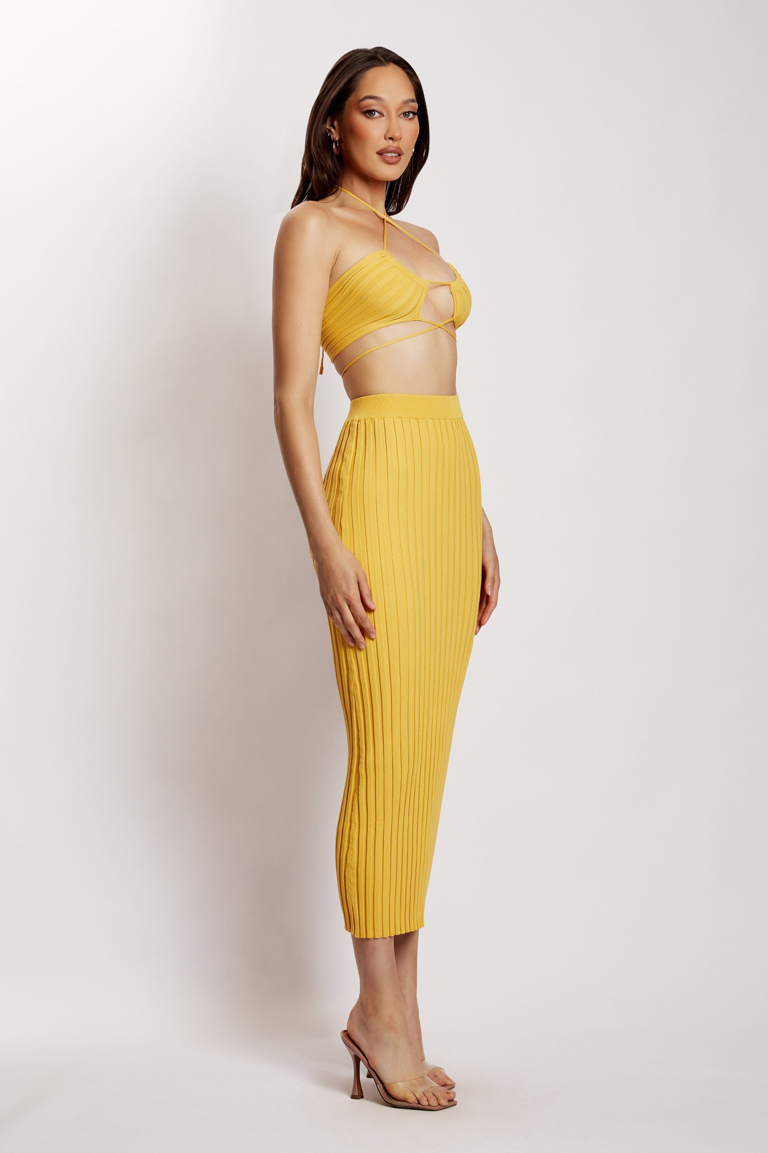 Crystal Ribbed Midaxi Skirt - Yellow sold by Meshki product image thumbnail 5