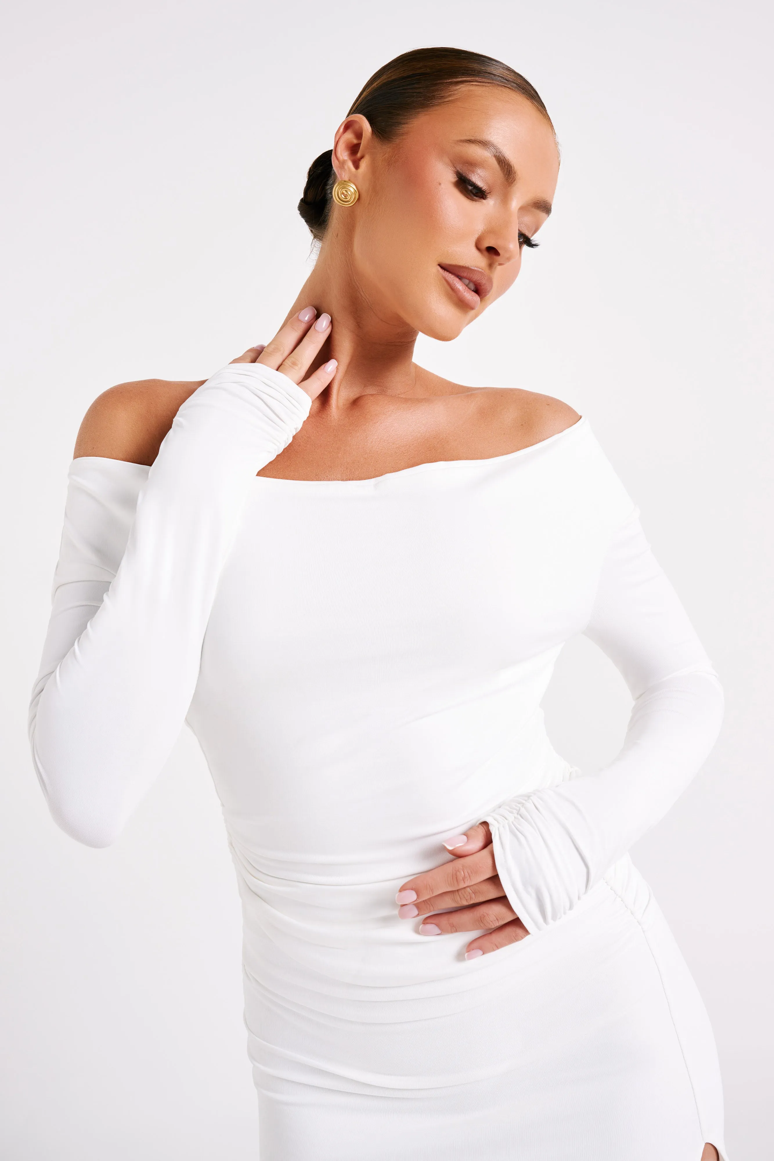 Emma Recycled Nylon Long Sleeve Top - White sold by Meshki