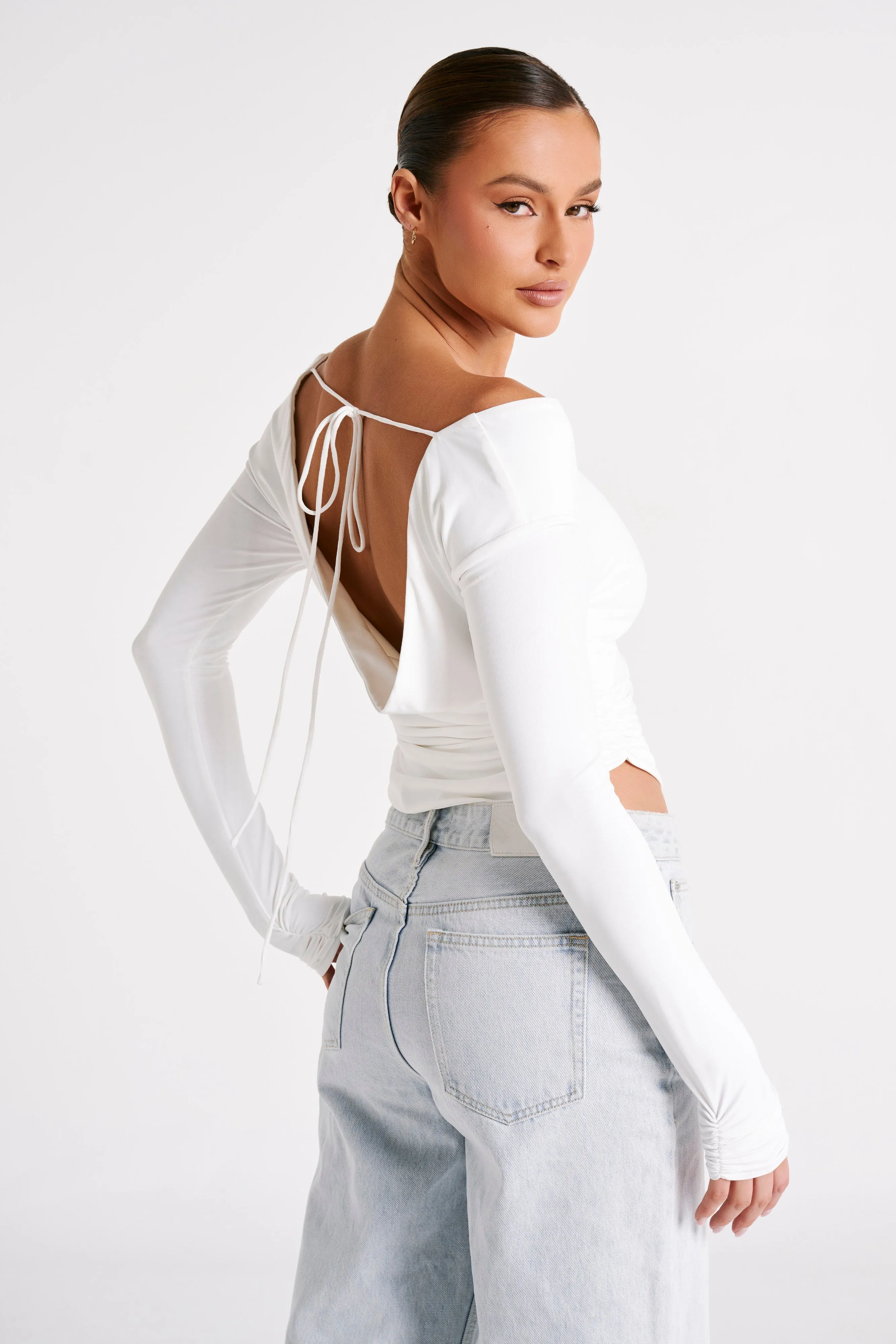 Emma Recycled Nylon Long Sleeve Top - White sold by Meshki product image thumbnail 5