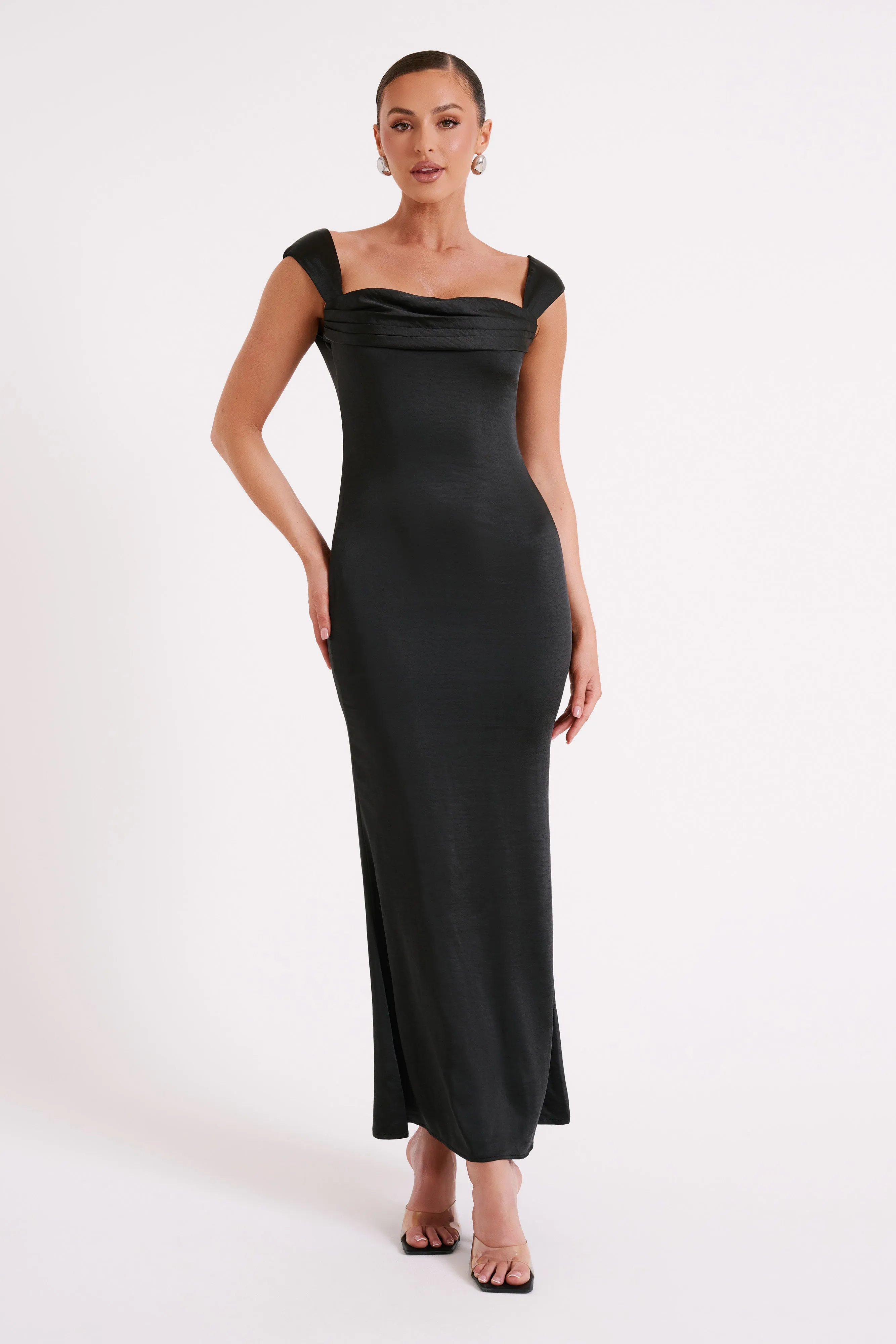 Lacey Backless Satin Maxi Dress - Black sold by Meshki