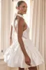Dorota Satin Halter Mini Dress - White sold by Meshki