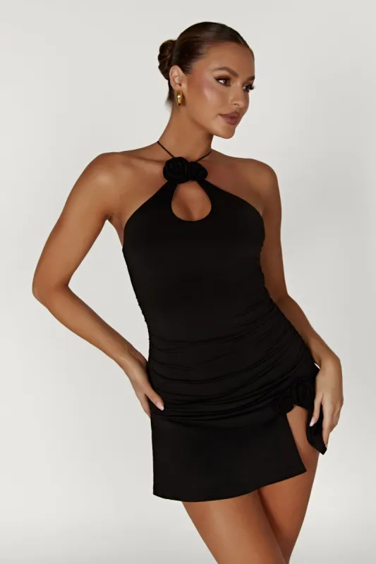 Adeline Rose Halter Mini Dress - Black sold by Meshki
