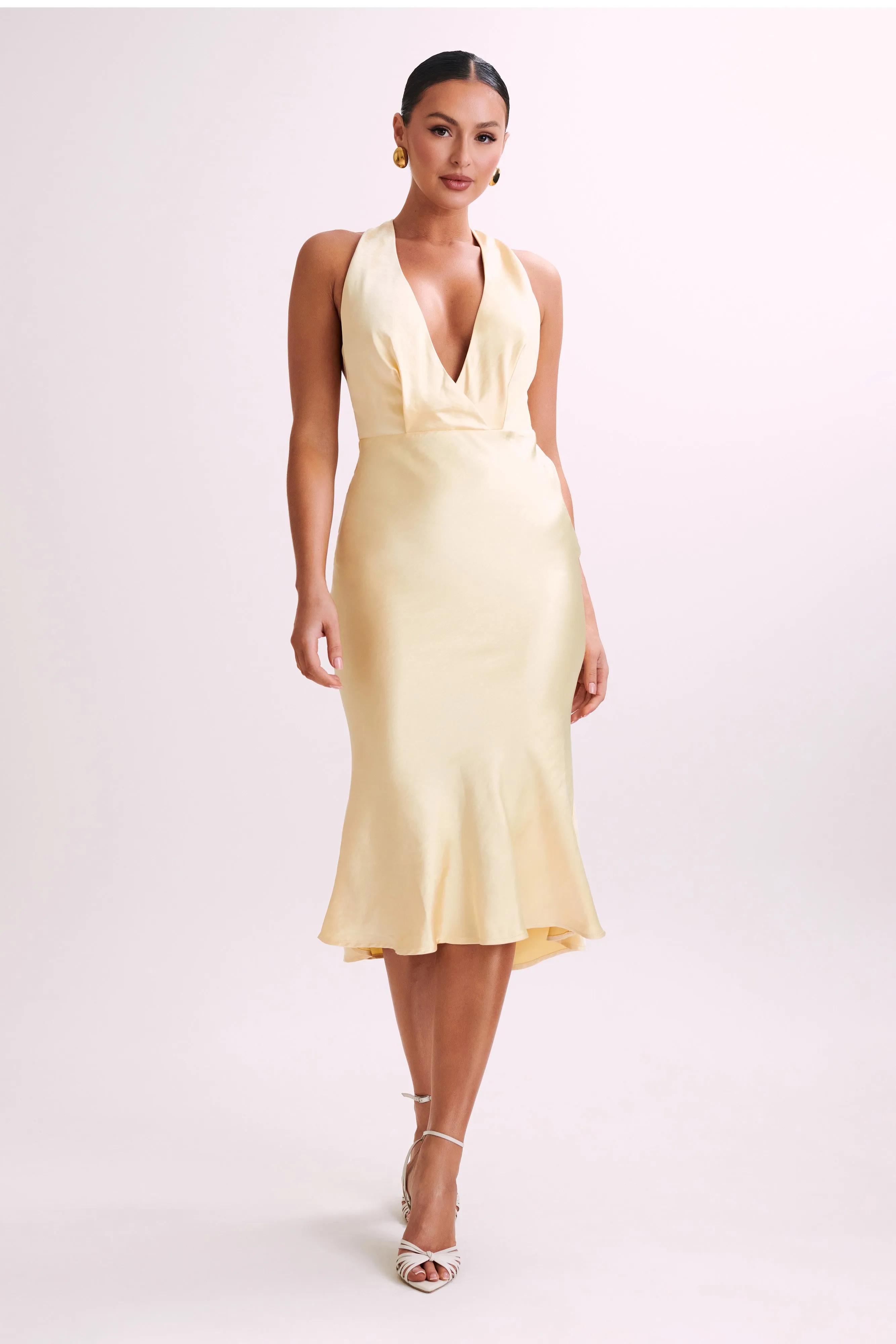 Terri Satin Cowl Midi Dress - Butter sold by Meshki product image thumbnail 3