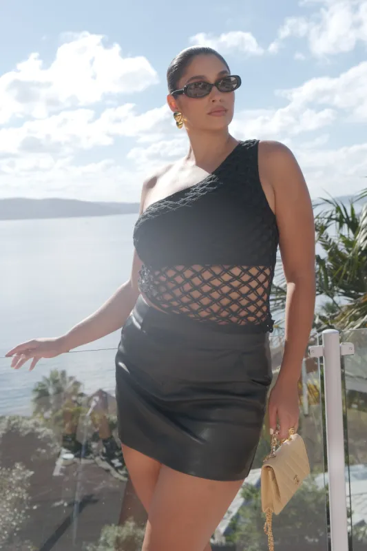 Braelyn Knit One Shoulder Top - Black sold by Meshki