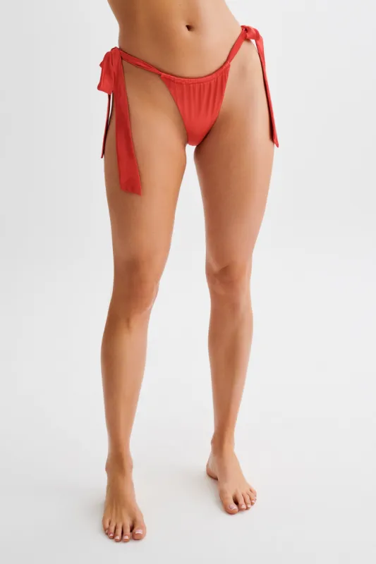 Danika Satin Knot Bikini Bottom - Pomegranate sold by Meshki