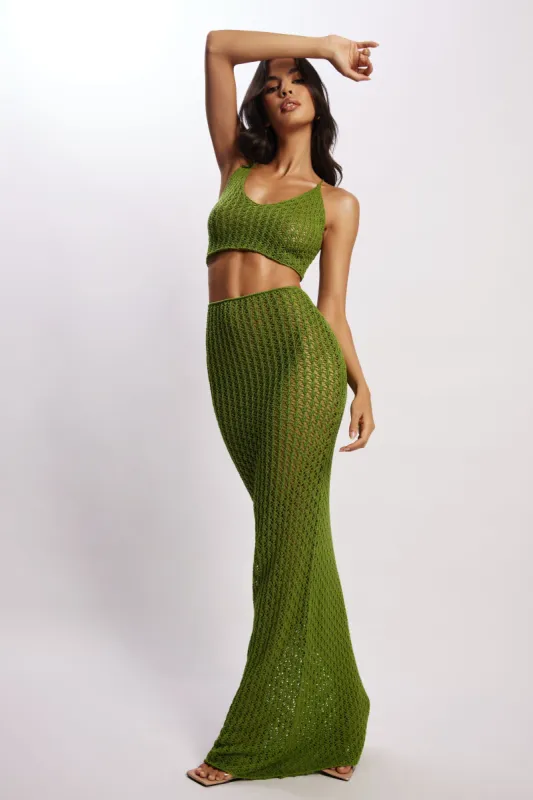 Rosella Crochet Maxi Skirt - Green sold by Meshki