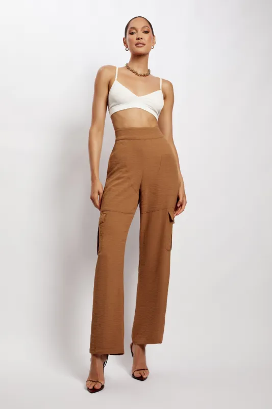 Malika Straight Leg Trousers - Tan sold by Meshki