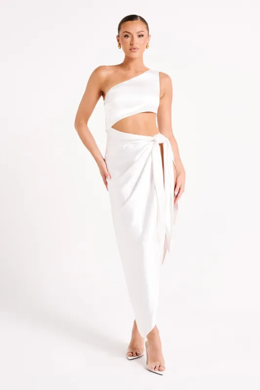 Navarah One Shoulder Midi Dress - White sold by Meshki