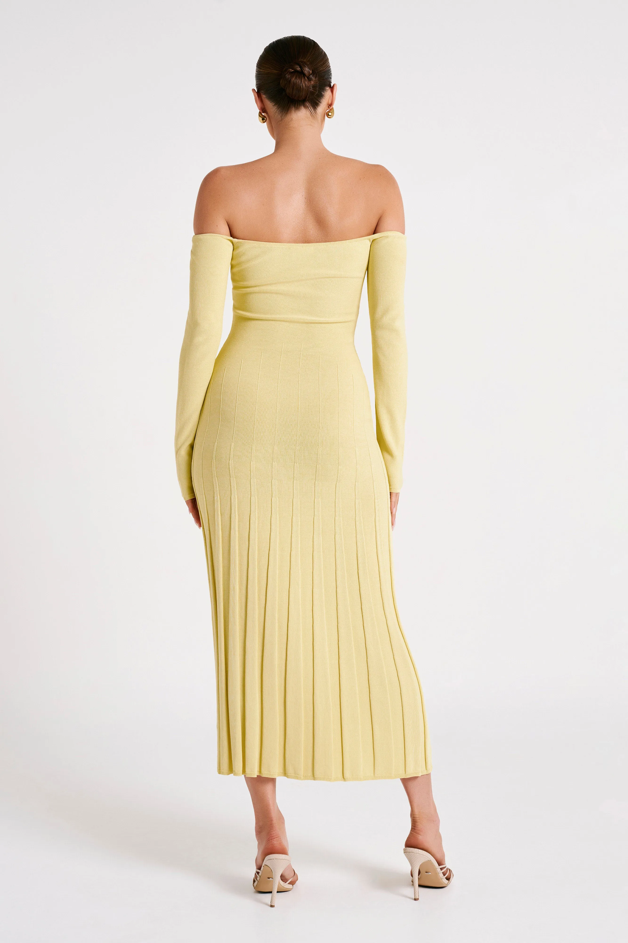 Emmeline Long Sleeve Rib Knit Midi Dress - Lemon sold by Meshki product image thumbnail 2