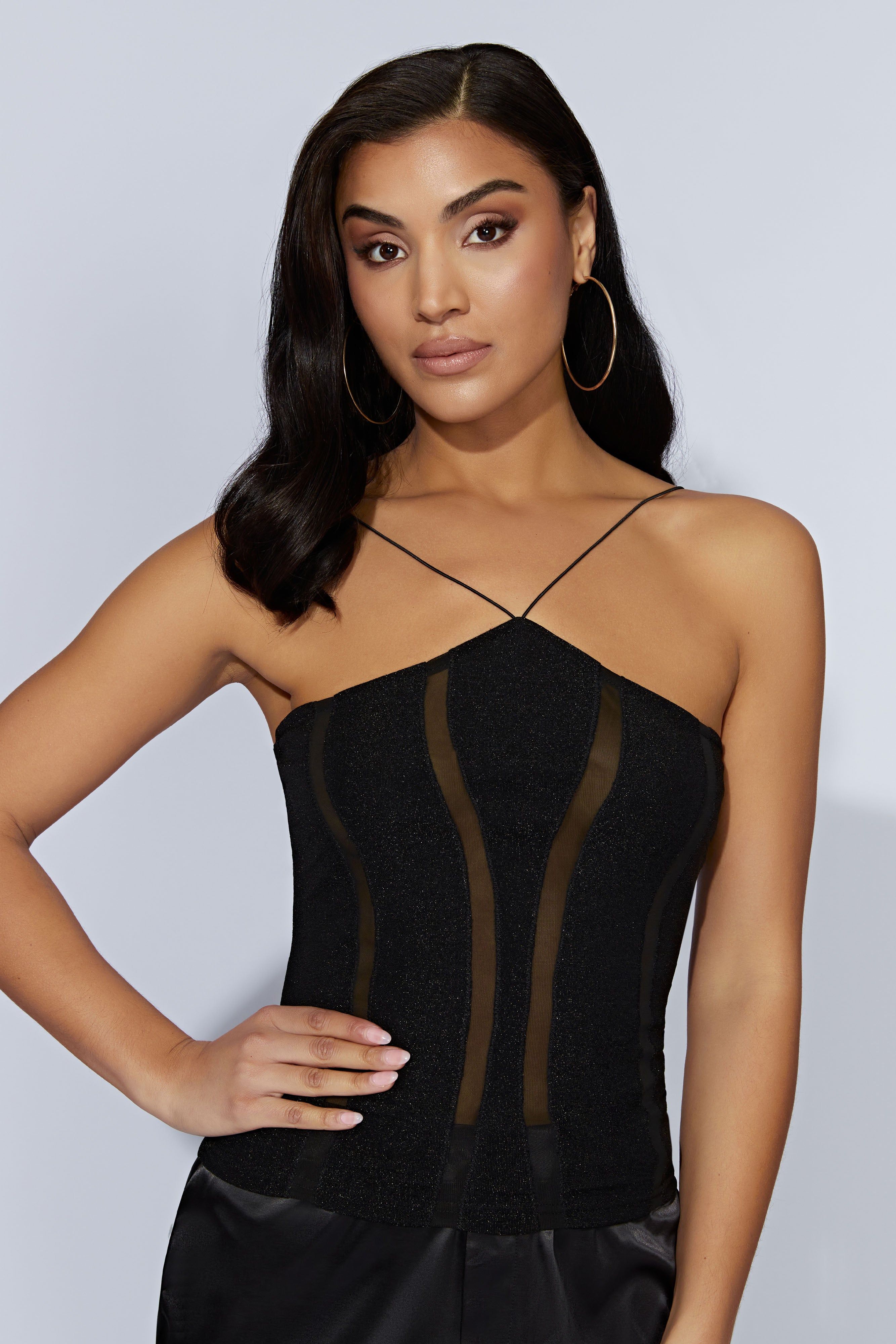 Chantal Panelled Halter Top - Black sold by Meshki product image thumbnail 4