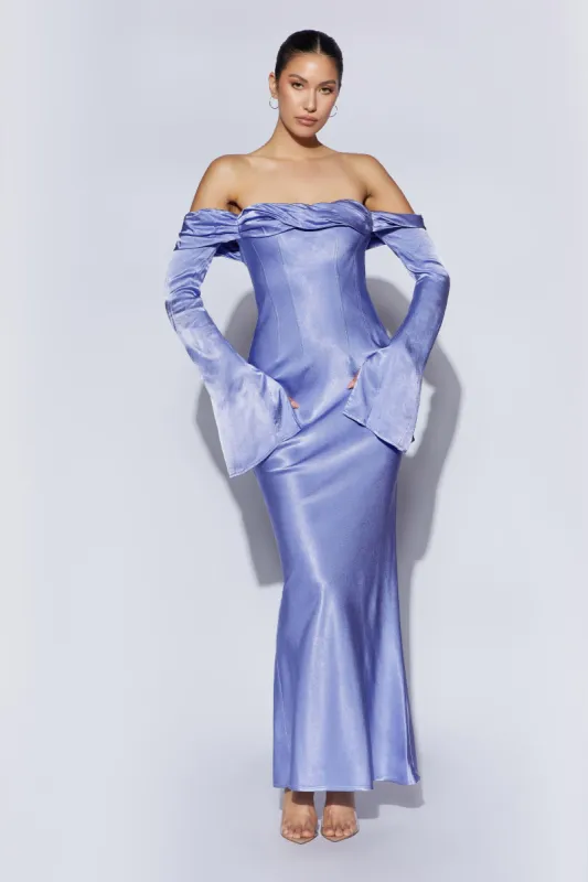 Giselle Off Shoulder Cowl Neck Maxi Dress - Lavender sold by Meshki