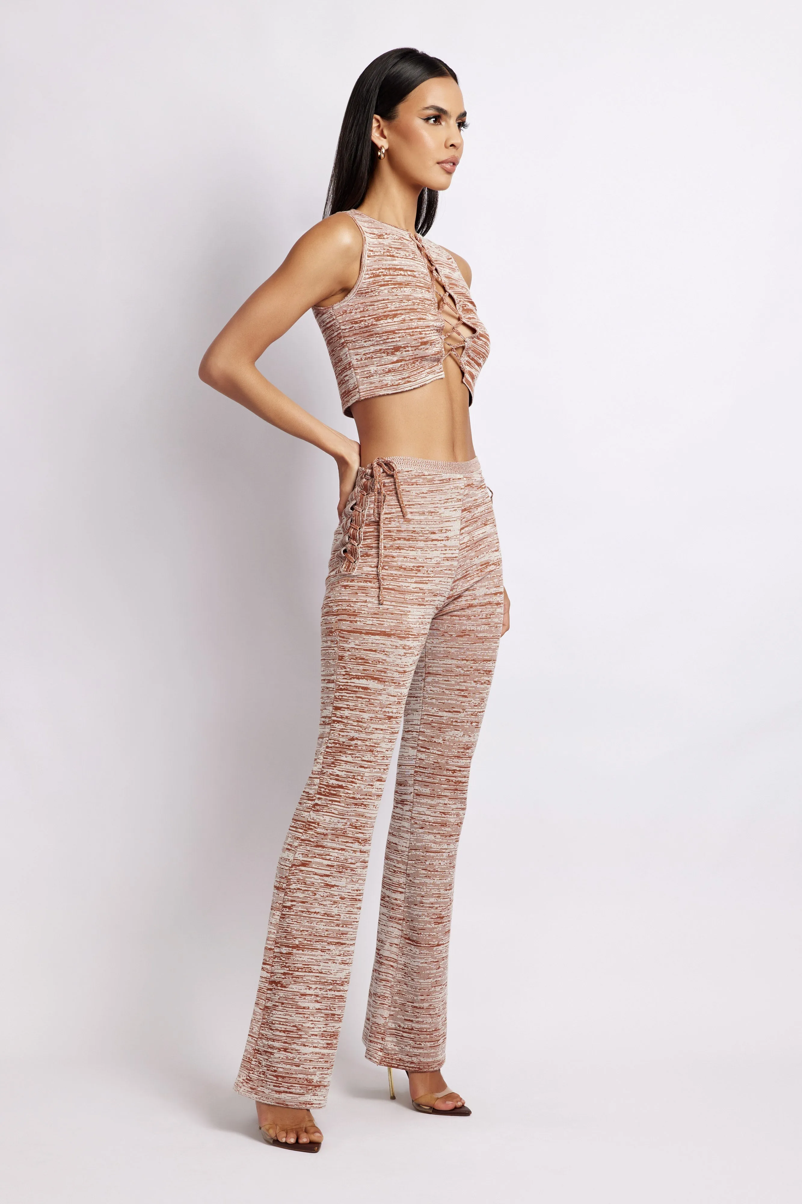 Angelica Lace Up Knit Crop Top - Brown Space Dye sold by Meshki product image thumbnail 4