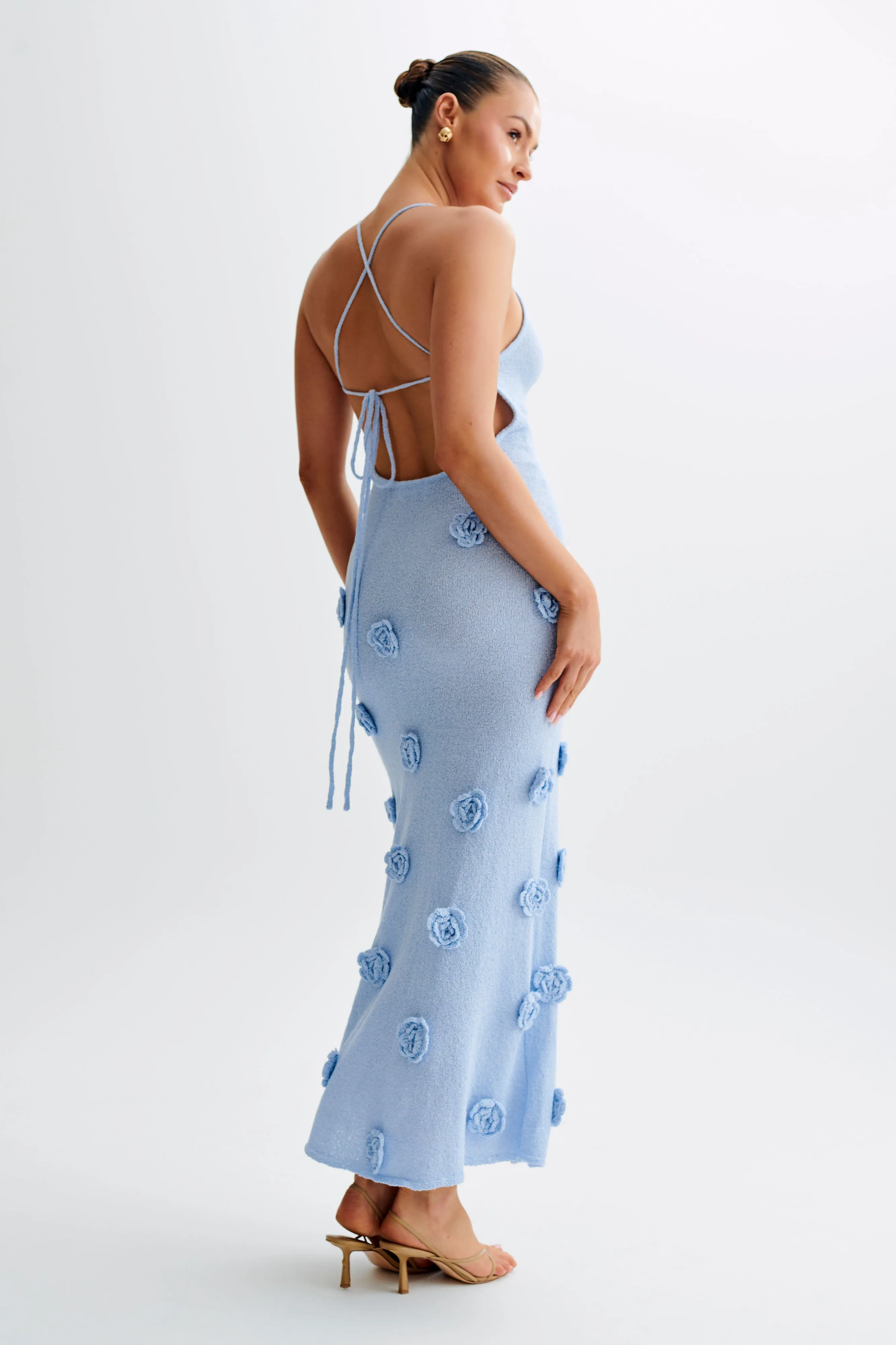 Suki Knit Maxi Dress With Flowers - Light Blue | Parallel