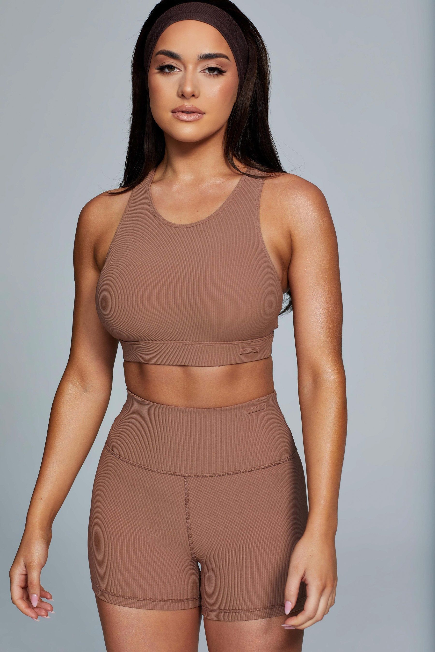 Kenia Ribbed Halter Sports Bra - Mocha sold by Meshki product image thumbnail 7