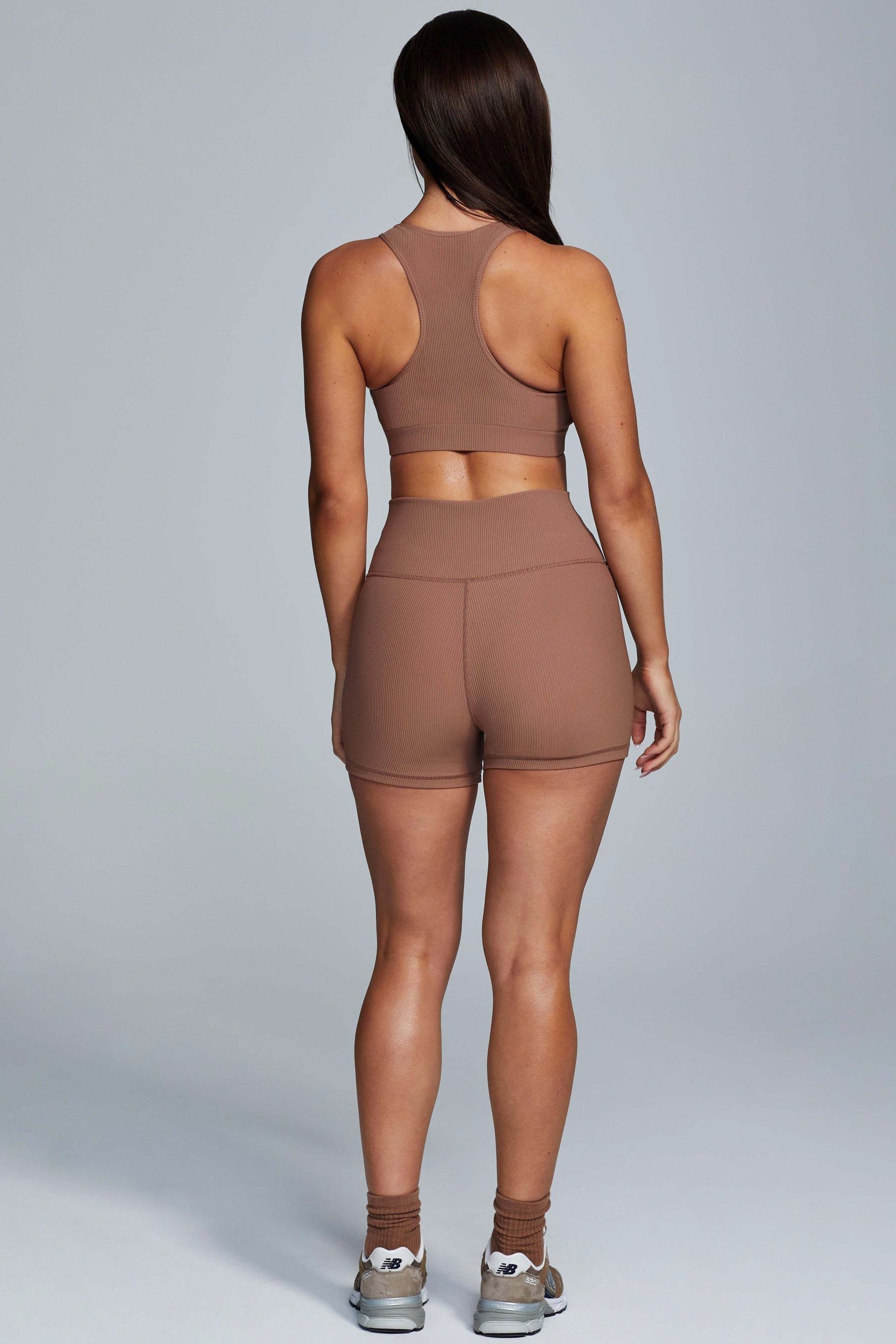 Kenia Ribbed Halter Sports Bra - Mocha sold by Meshki product image thumbnail 2