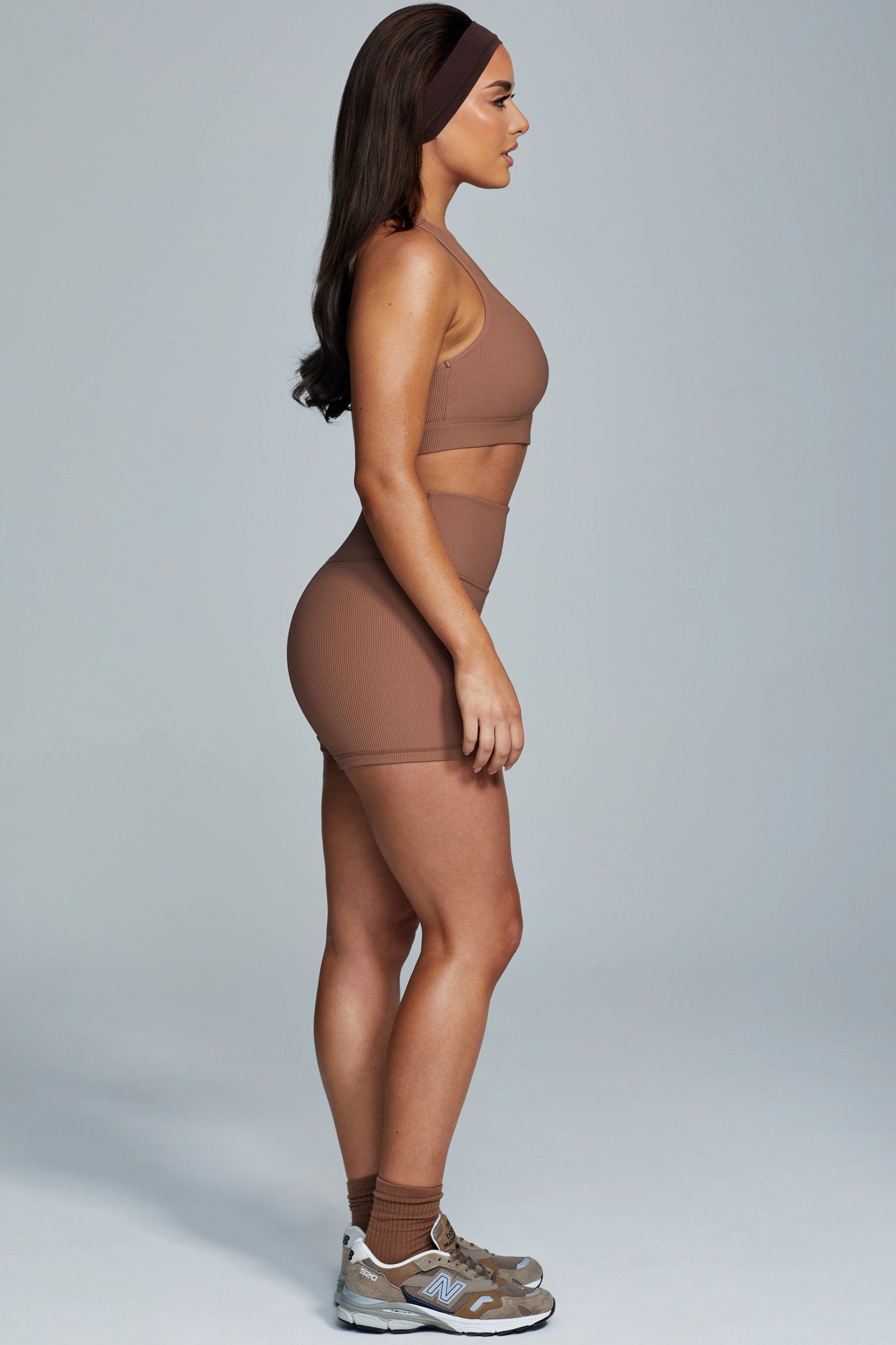 Kenia Ribbed Halter Sports Bra - Mocha sold by Meshki product image thumbnail 6