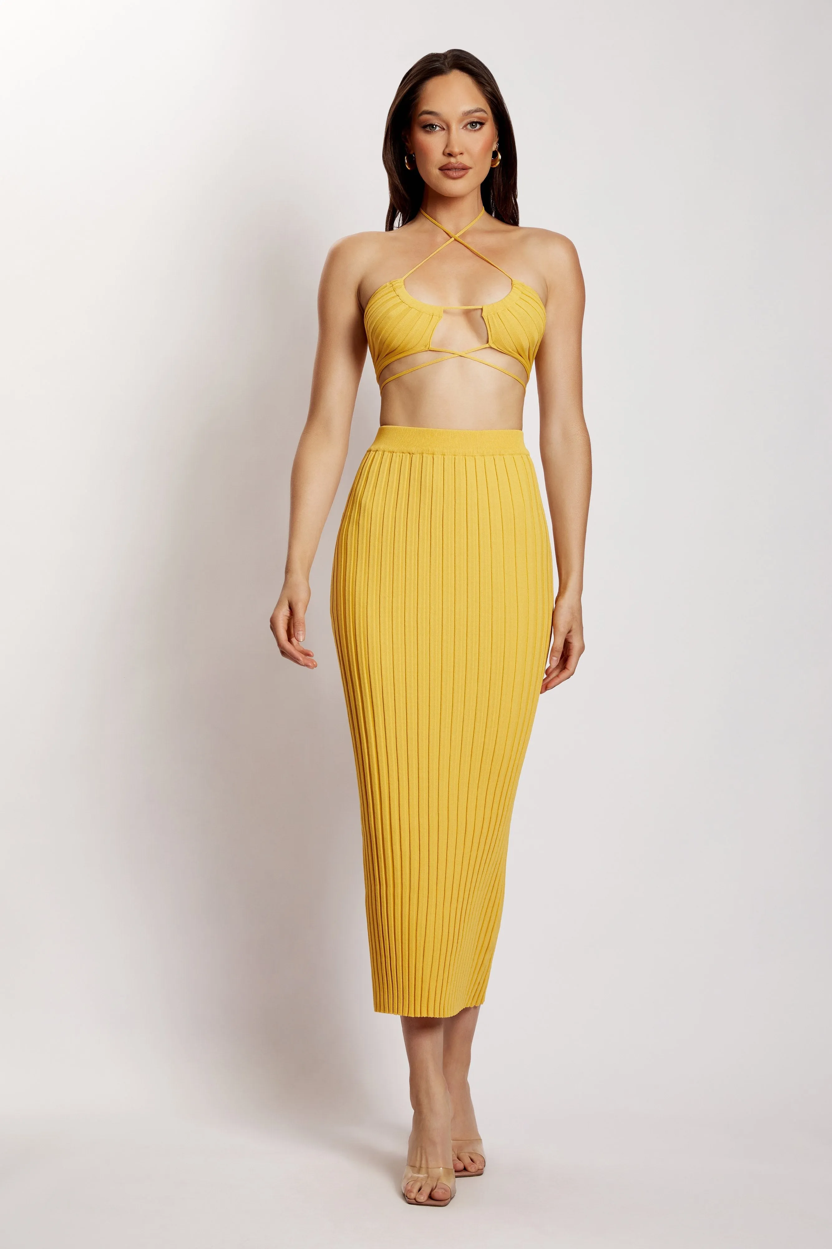 Stacey Ruched Knit Halter Top - Yellow sold by Meshki product image thumbnail 5