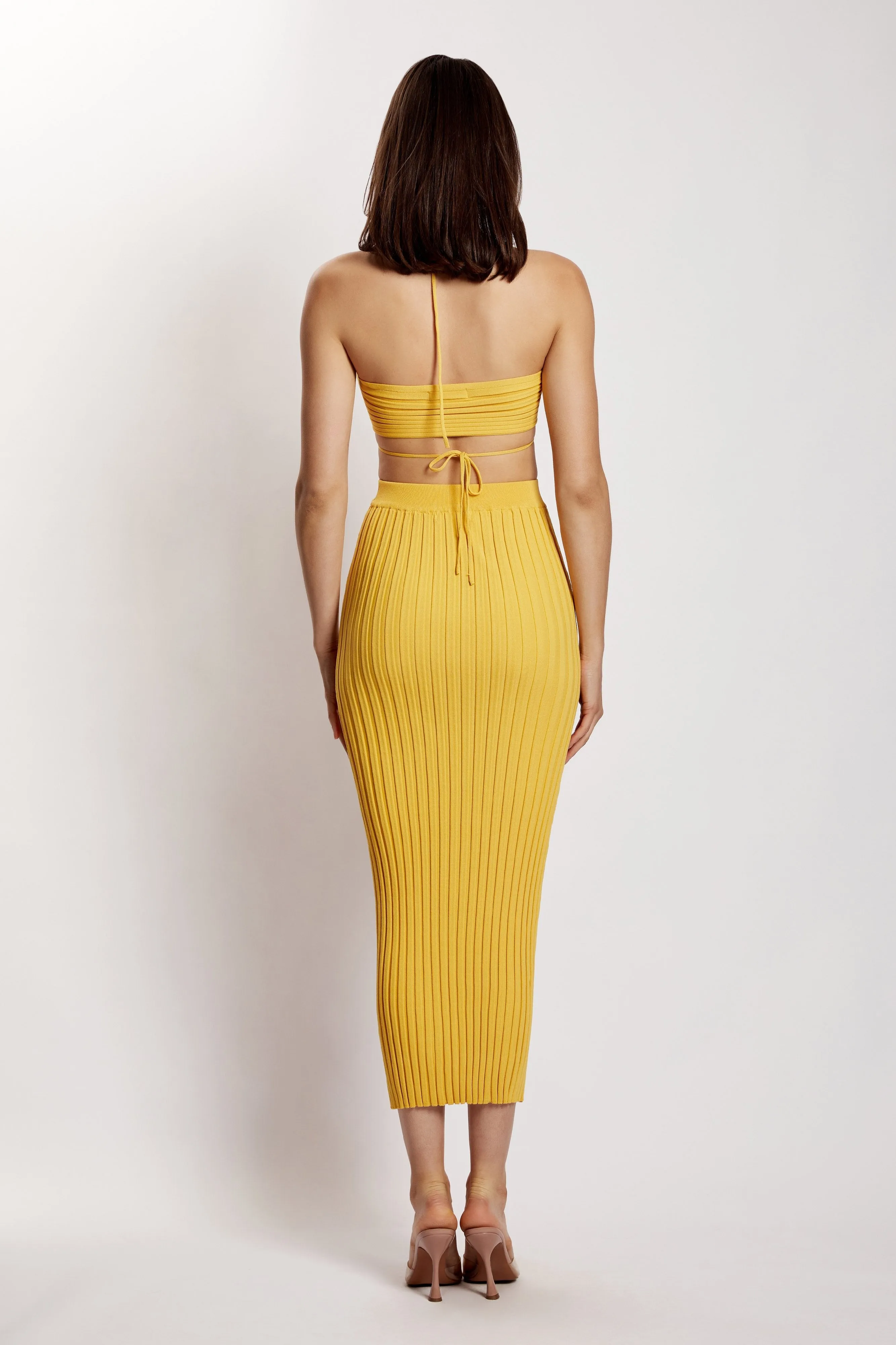 Stacey Ruched Knit Halter Top - Yellow sold by Meshki product image thumbnail 3
