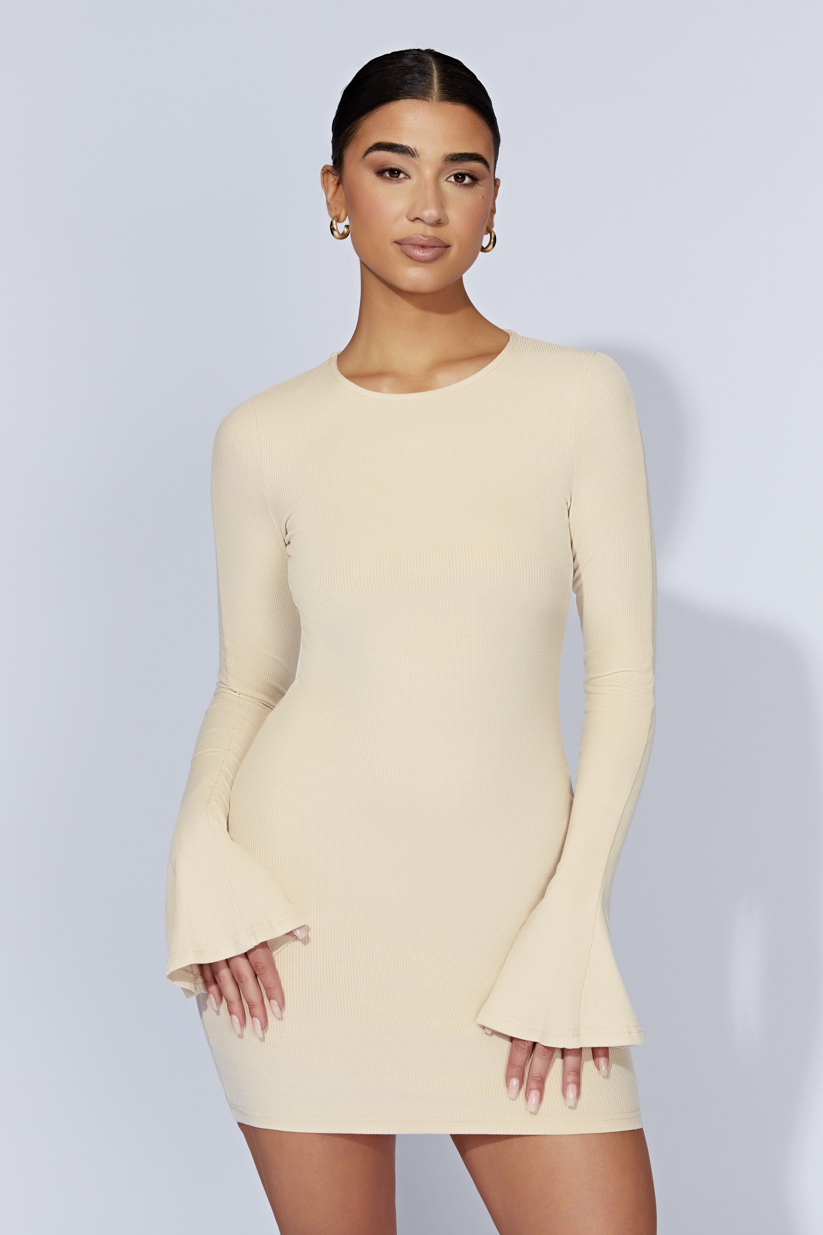 Bayley Flare Sleeve Mini Dress - Cream sold by Meshki