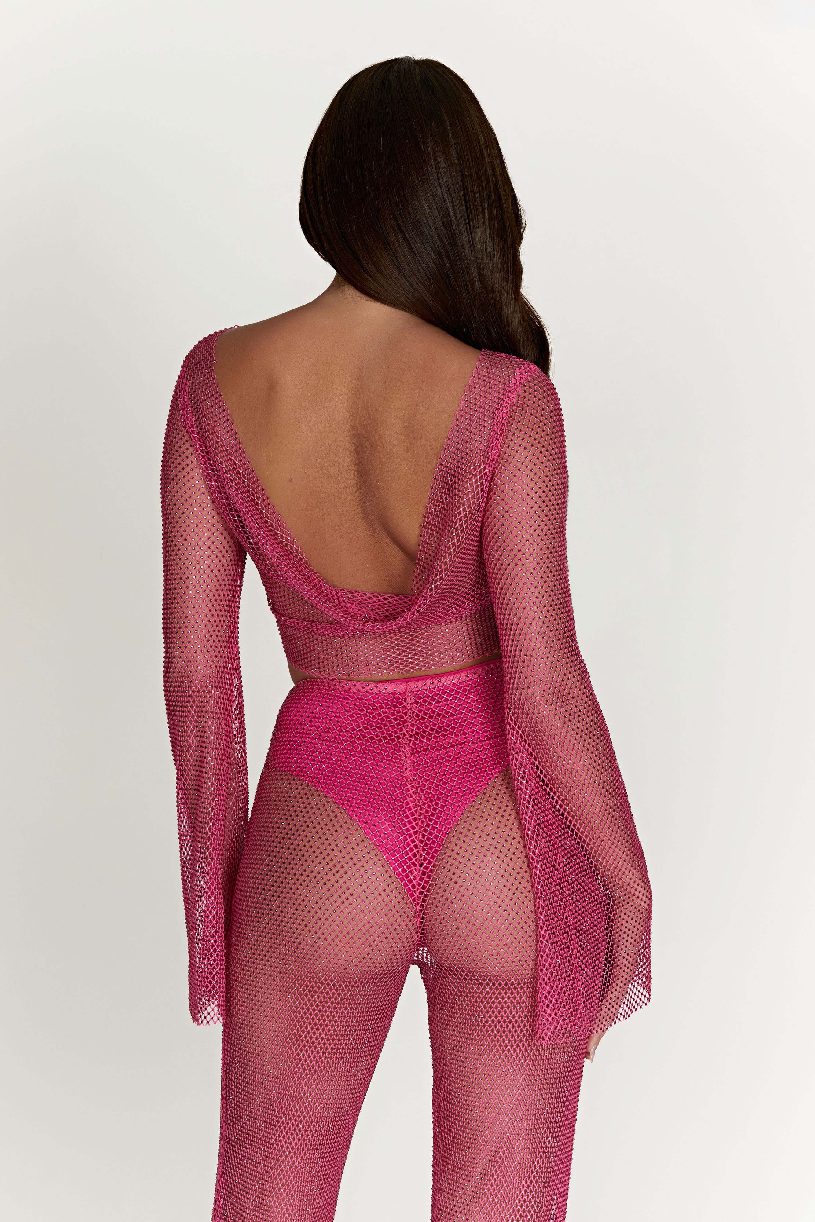 Hilton Diamante Mesh Cowl Top - Rose Pink sold by Meshki product image thumbnail 2