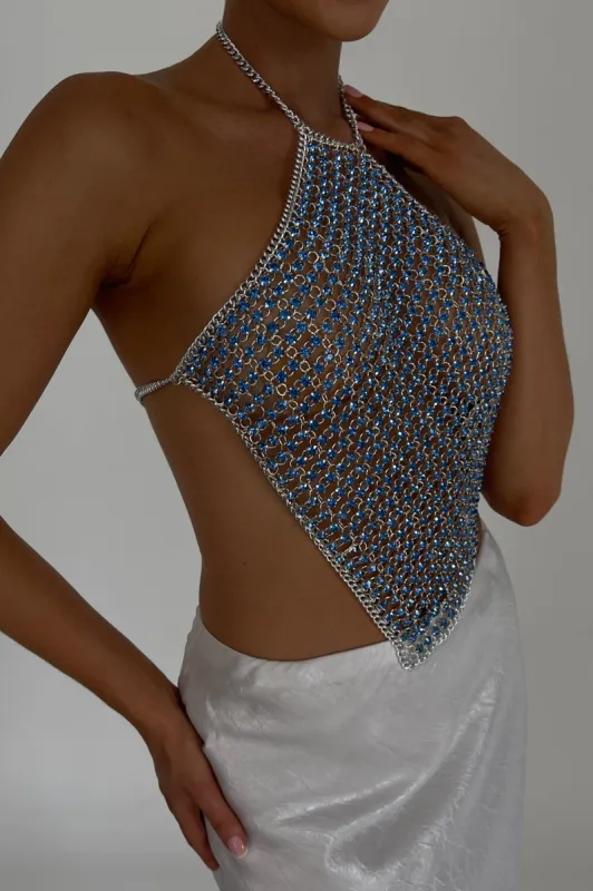 Asteria Diamante Halter Top - Powder Blue sold by Meshki