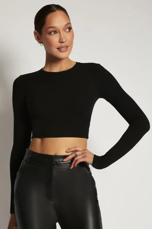 Caroline Long Sleeve Rib Crop - Black sold by Meshki