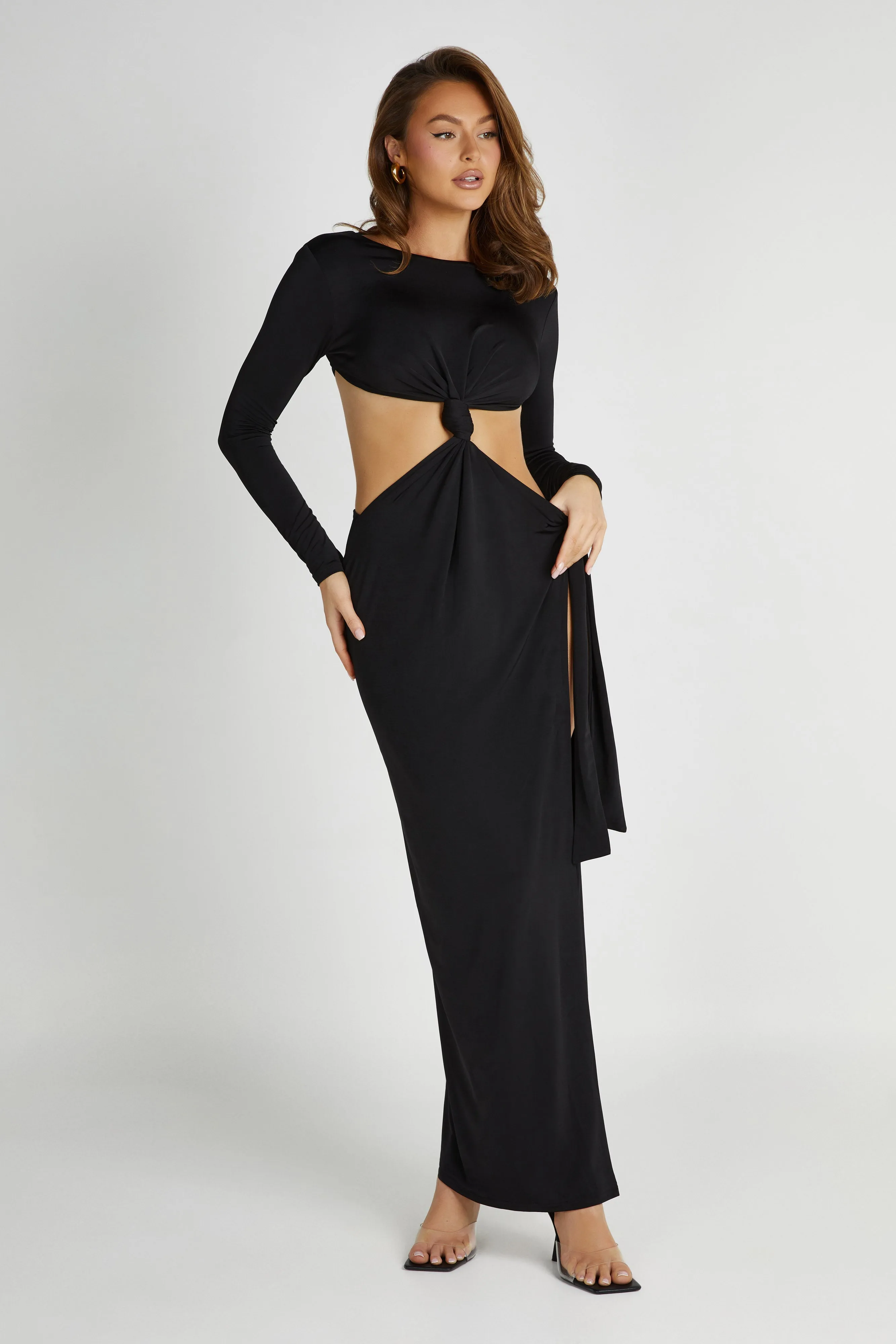 Kiandra Slinky Knot Maxi Dress - Black sold by Meshki