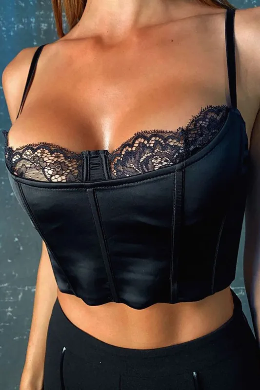 Lake Lace Cami Crop Top - Black sold by Meshki