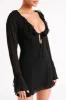 Deja Long Sleeve Chiffon Mini Dress - Black sold by Meshki