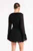 Deja Long Sleeve Chiffon Mini Dress - Black sold by Meshki