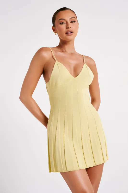Kendra Rib Knit Mini Dress - Lemon sold by Meshki