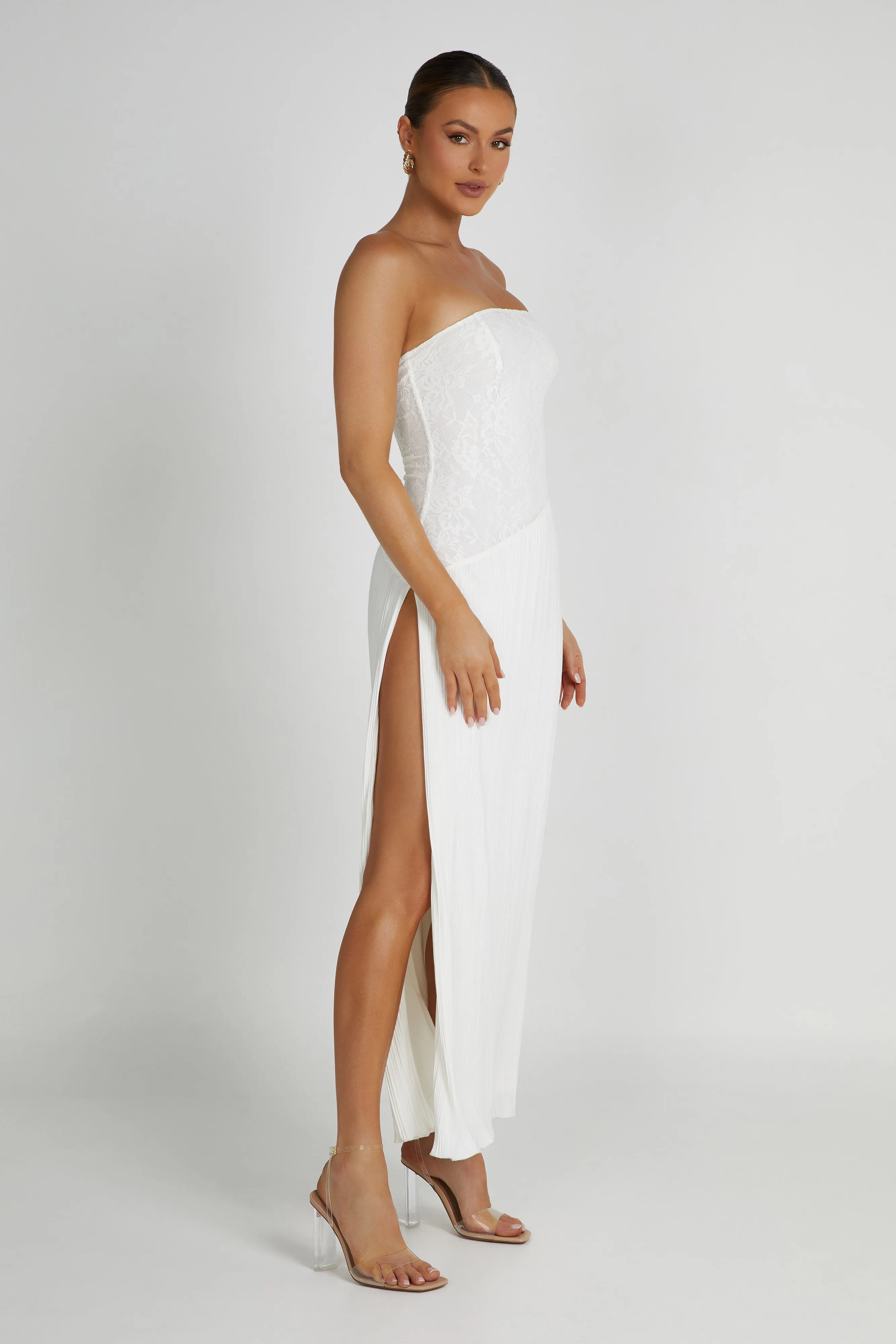 Skye Lace Plisse Strapless Midi Dress - White sold by Meshki product image thumbnail 5