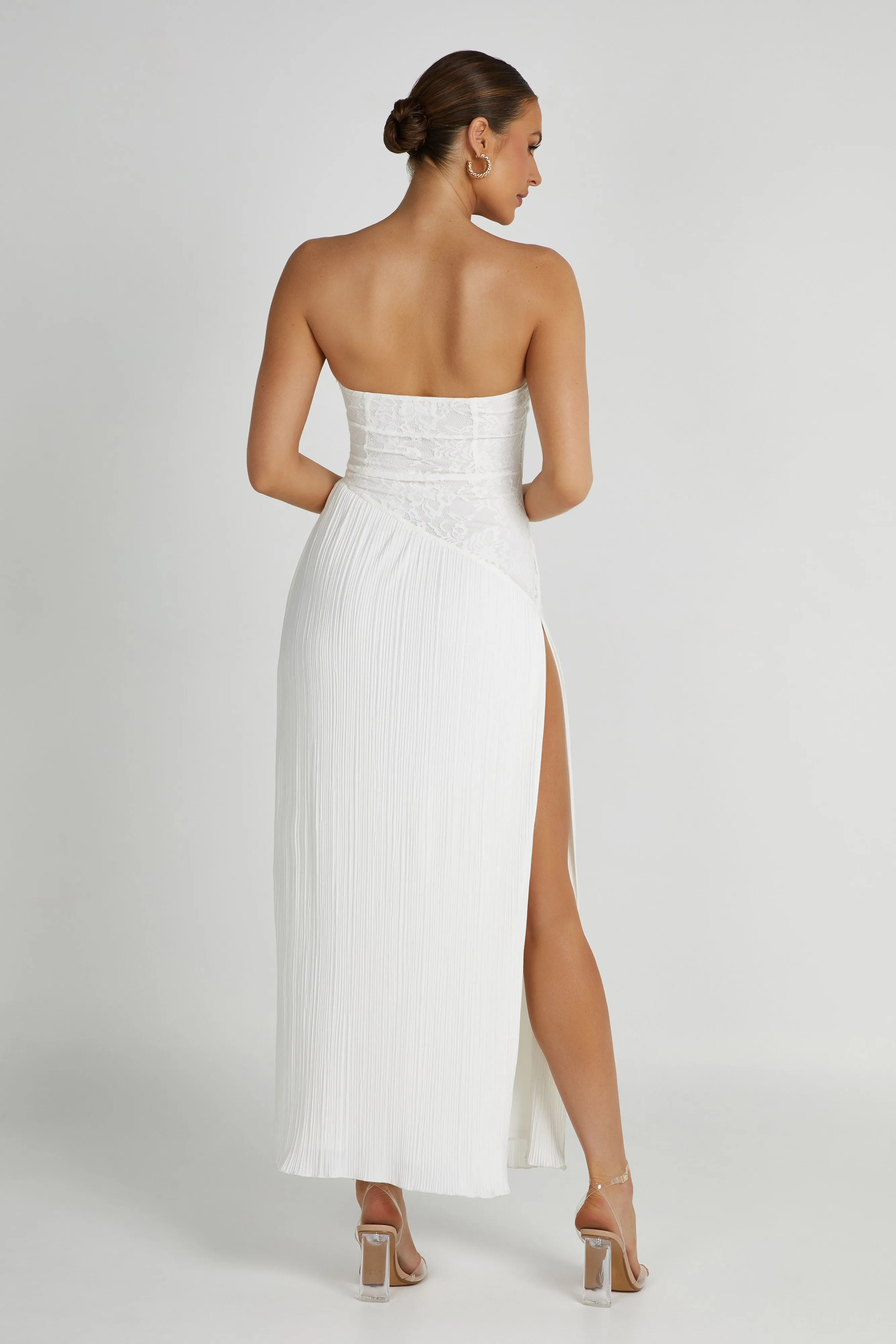 Skye Lace Plisse Strapless Midi Dress - White sold by Meshki product image thumbnail 3